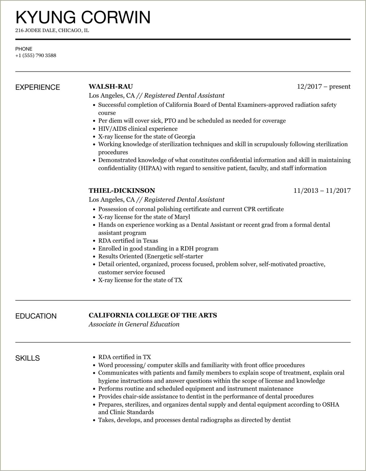 Dental Assistant Description Duties For Resume