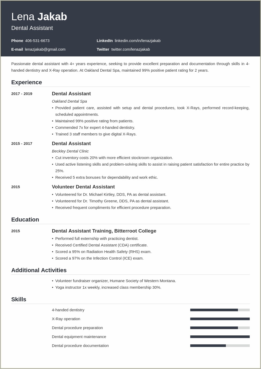Dental Assistant Professional Summary For Resume