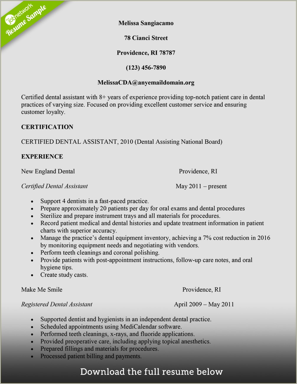 Dental Assistant Resume Examples No Work Experience