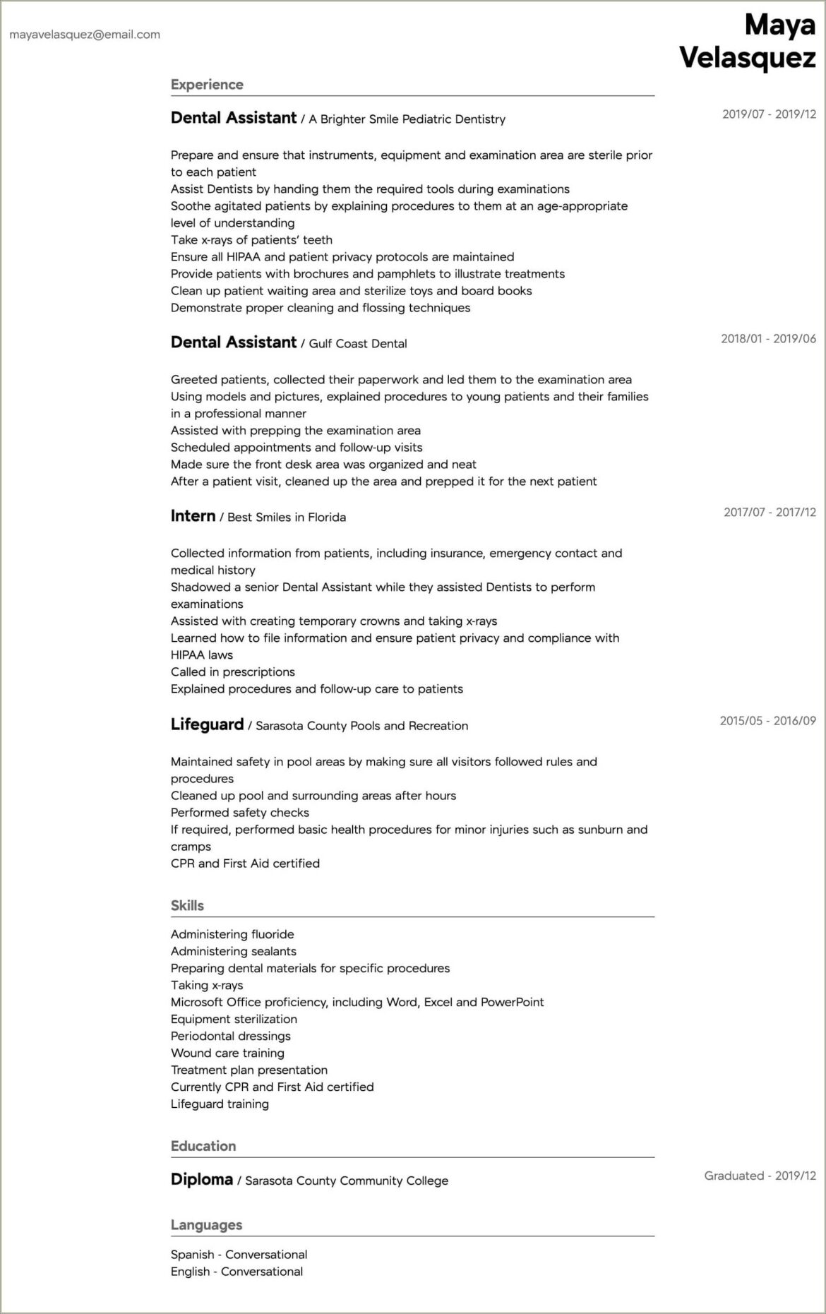 Dental Assistant Resume Samples No Experience