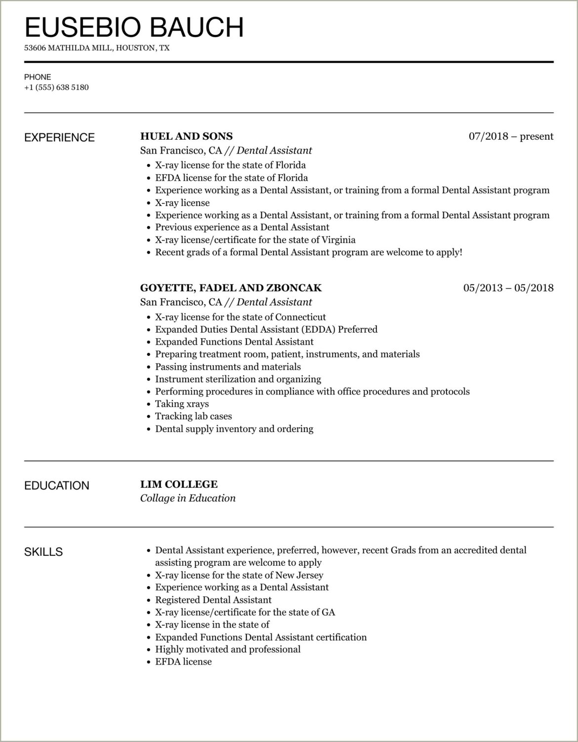 Dental Assistant Skills To List On Resume