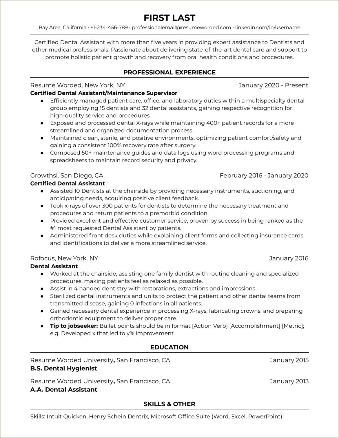 Dental Assistant Work In Clinic Description For Resume