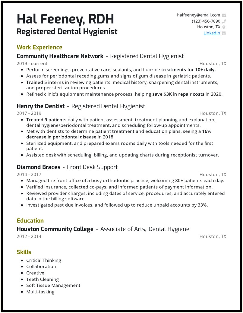 Dental Hygiene Job Duties For Resume