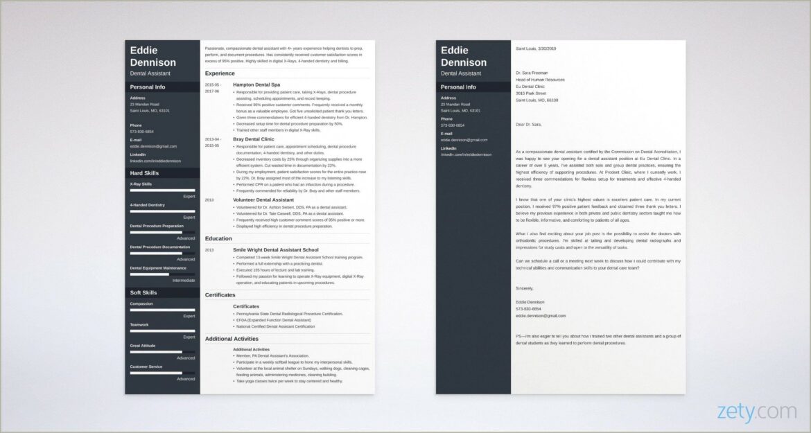 Dental Hygiene Resume Cover Letter Examples