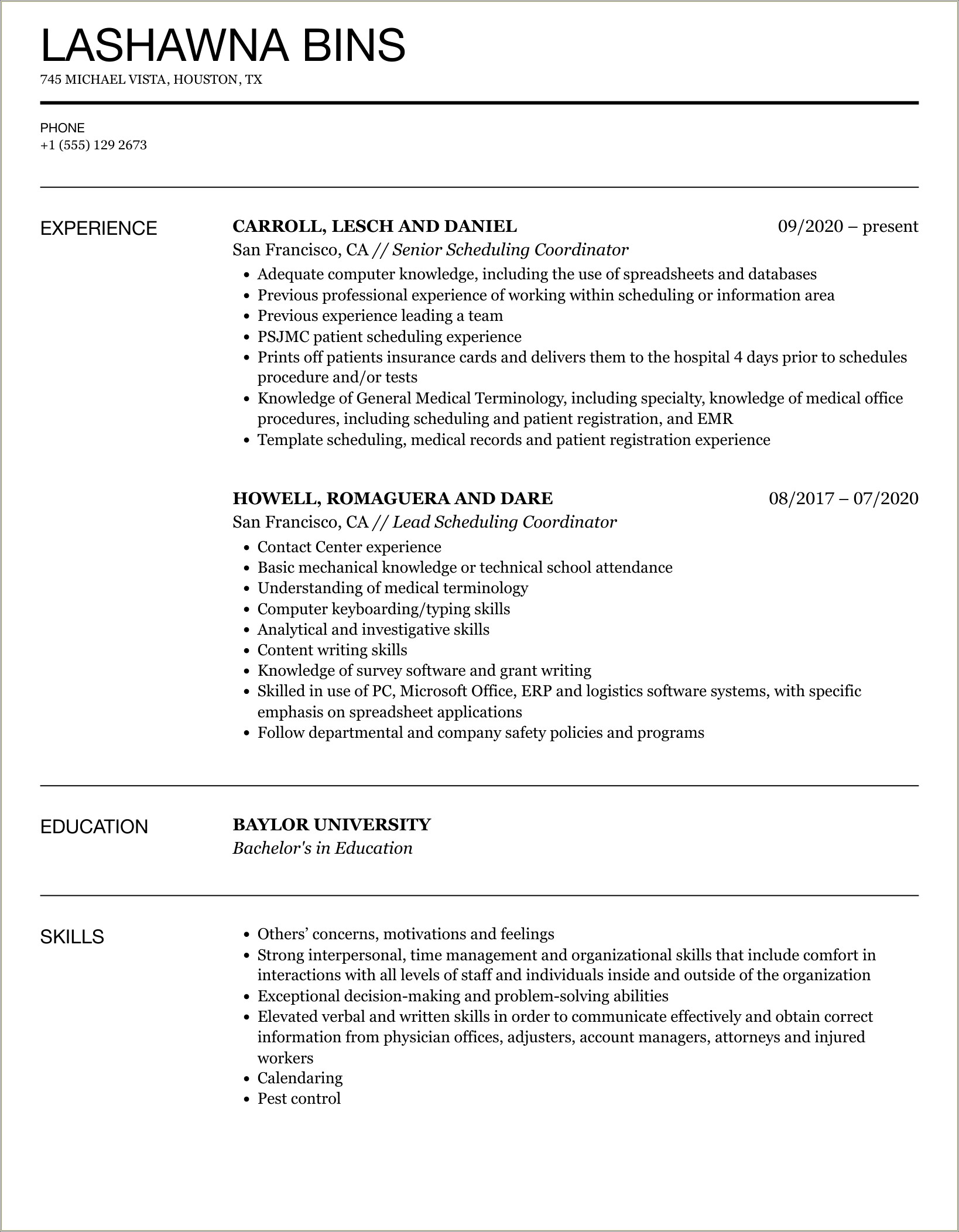 Dental Scheduling Coordinator Job Description Resume