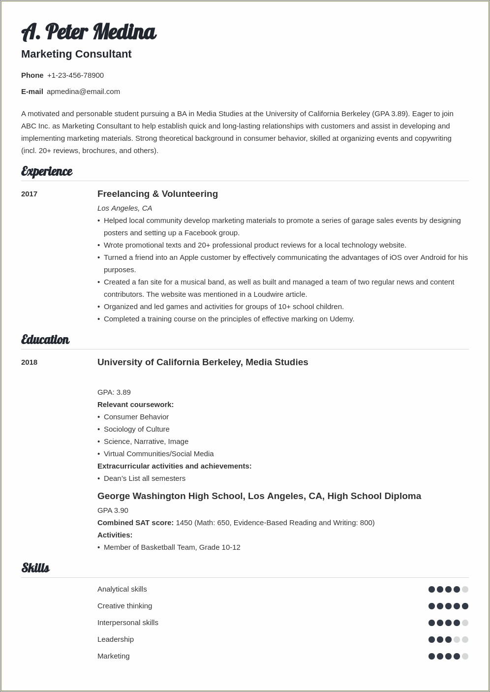 Description For A First Job Resume