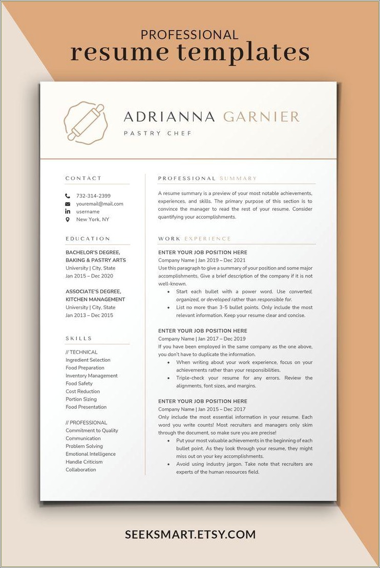 Description For A Pastry Chef Resume