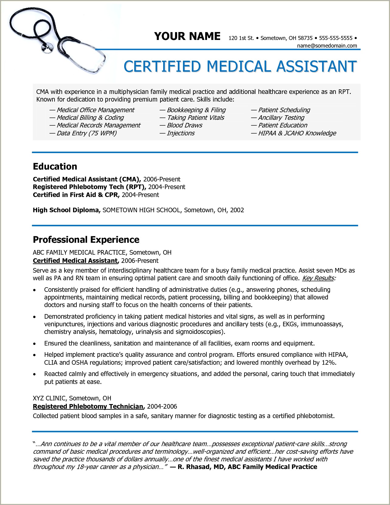 Description For Resume For Medical Assistant