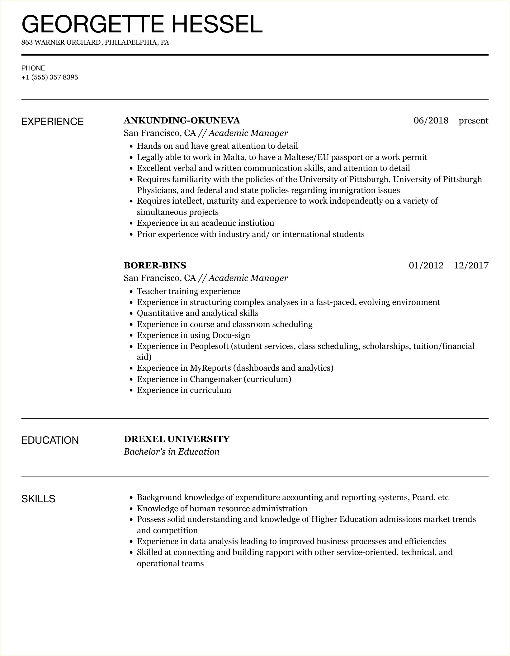 Description Of Academic Tech Department Head On Resume