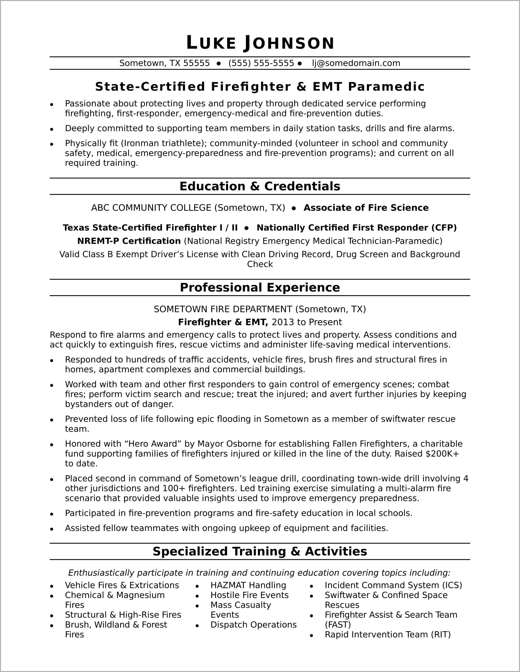 Description Of An Emt For A Resume