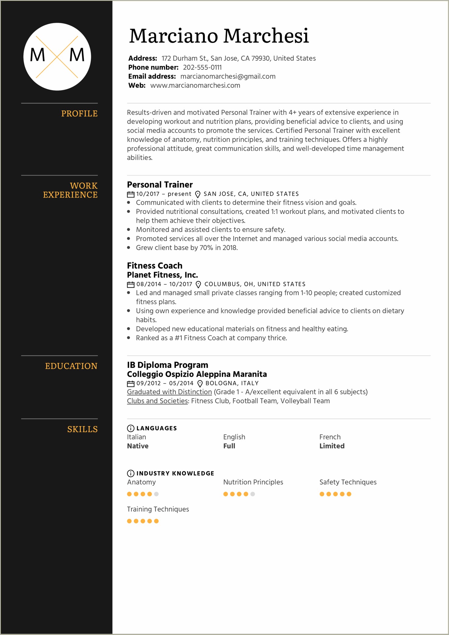 Description Of Personal Trainer For Resume