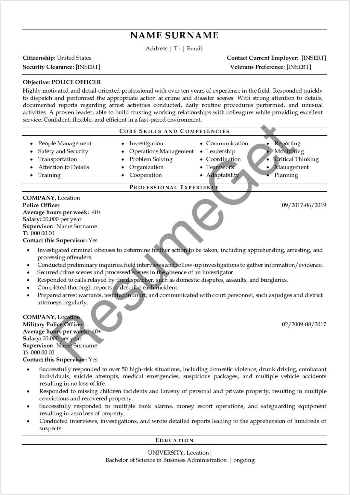 Description Of Police Officer Duties For Resume