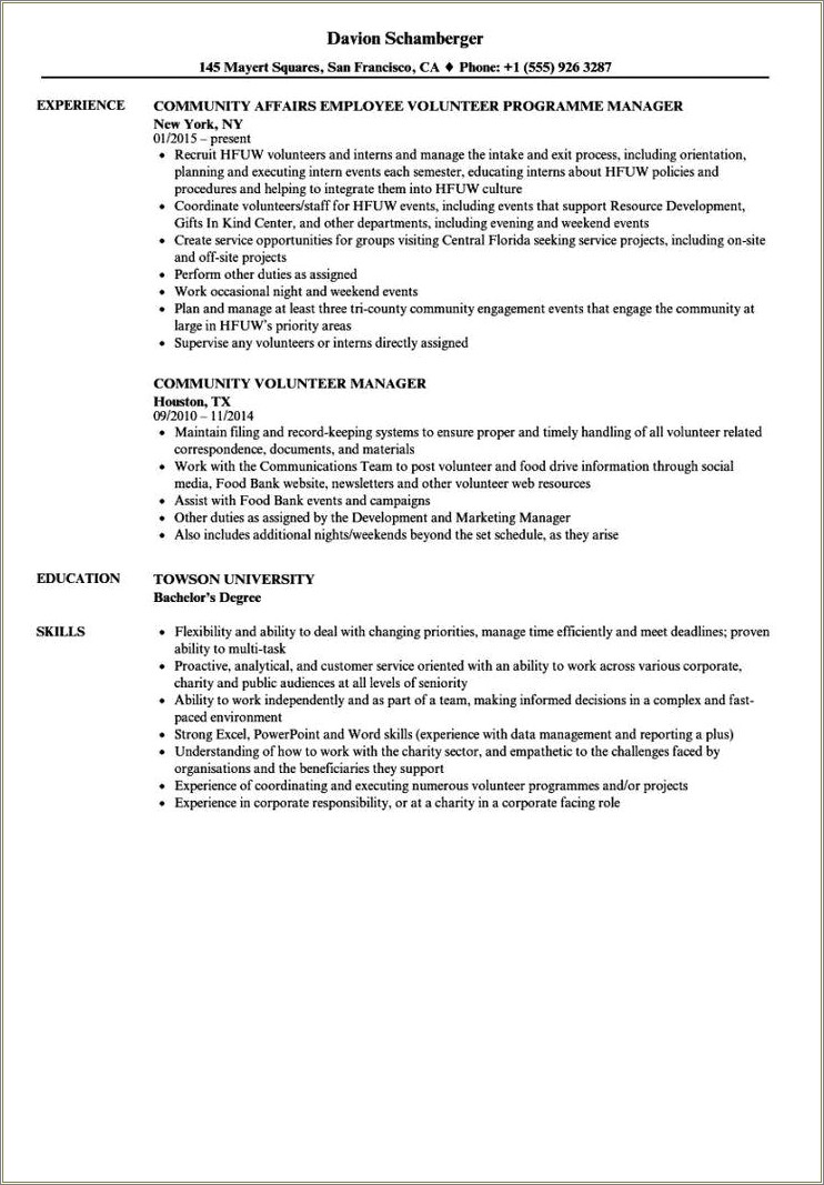 Description Of Volunteer Work For Resume