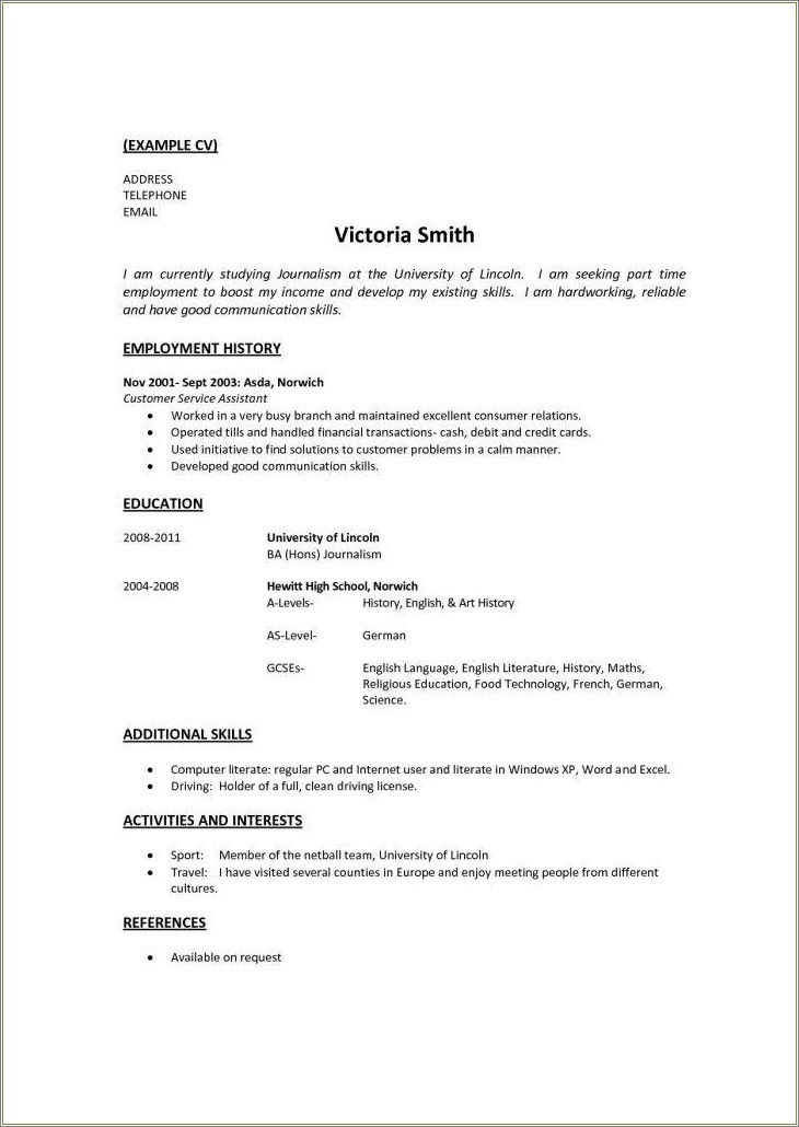 Description Of Work Experience Resume Example