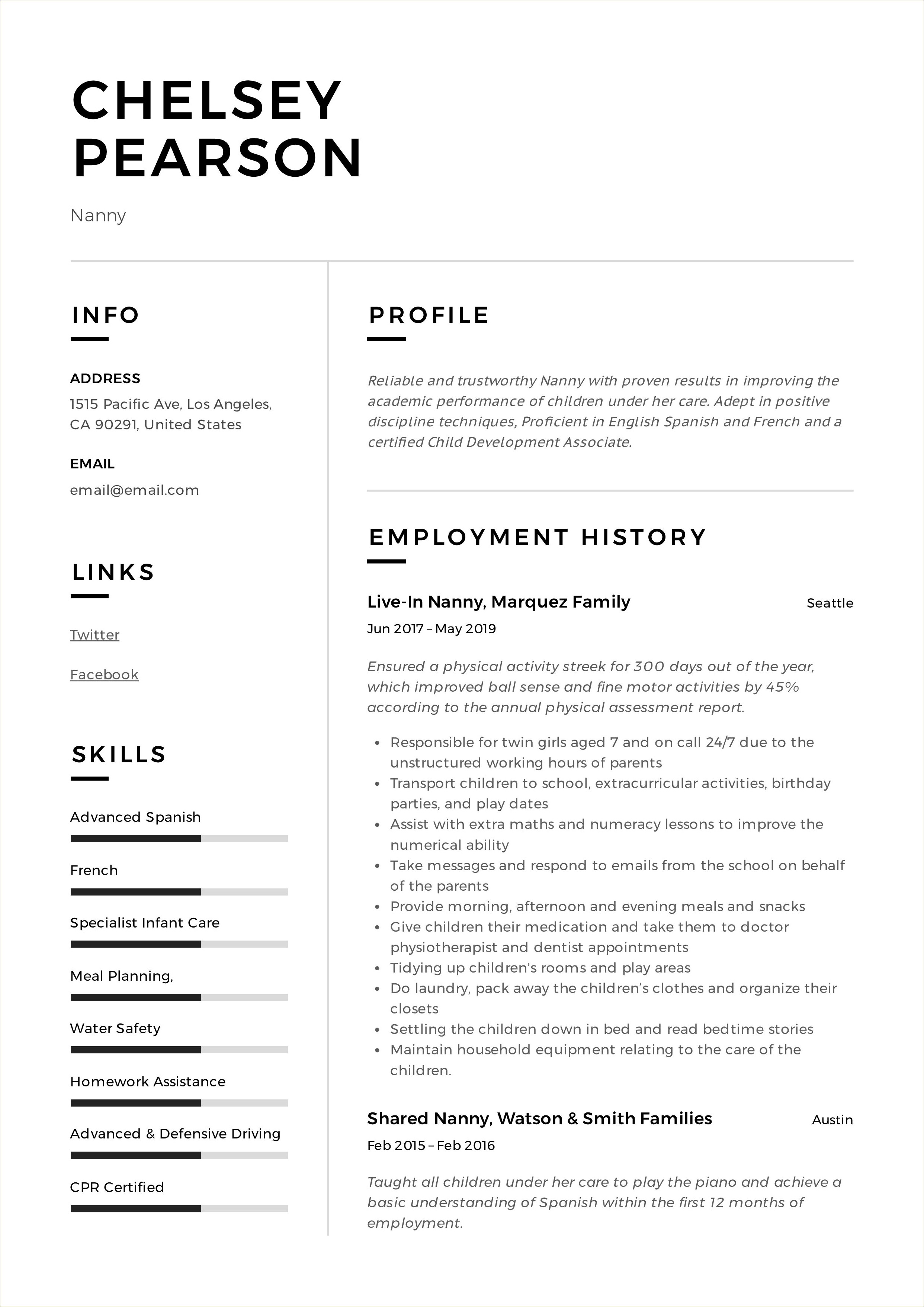 Description Words For Nanny On Resume