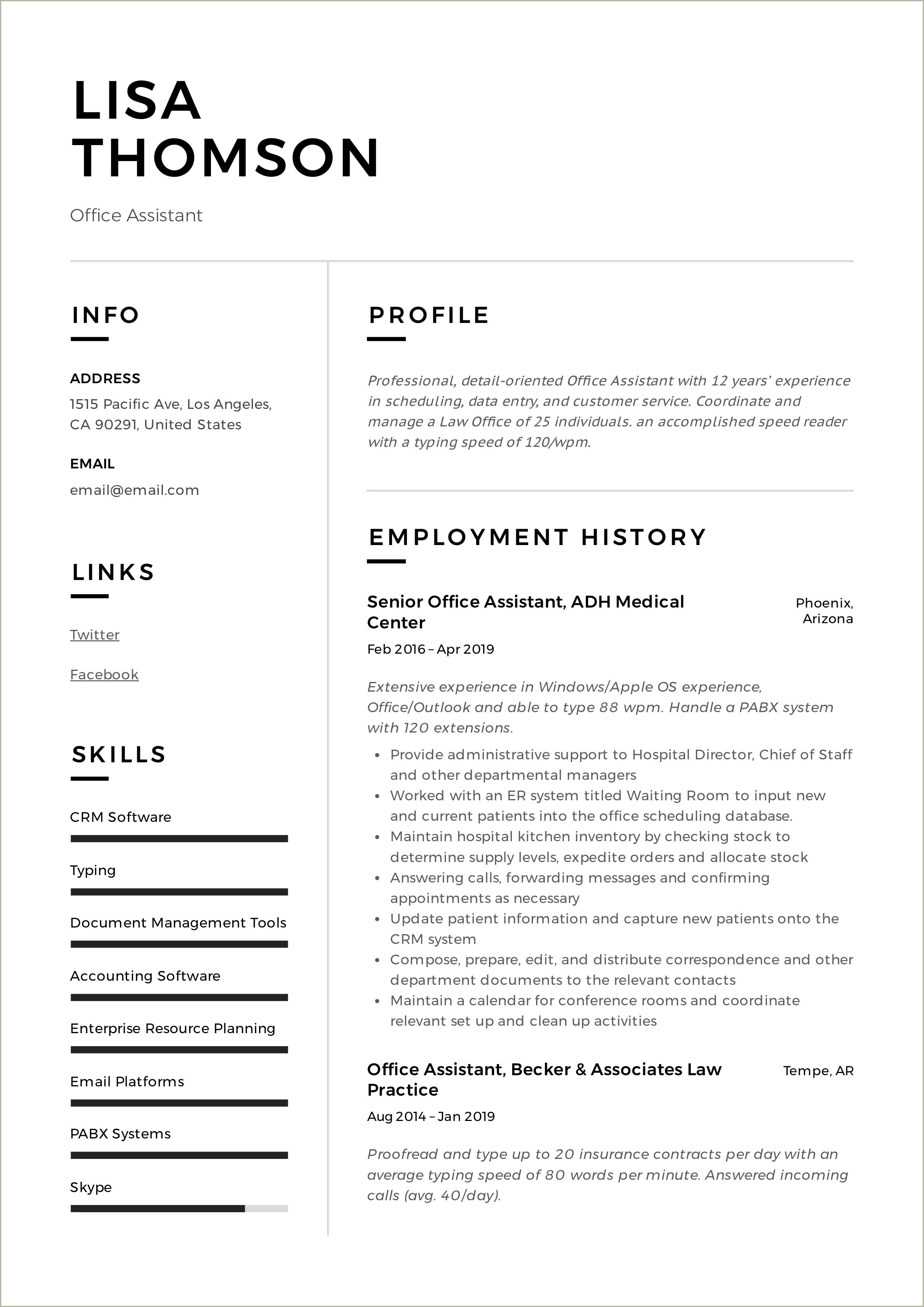 Descriptive Words For Office Clerk Resume