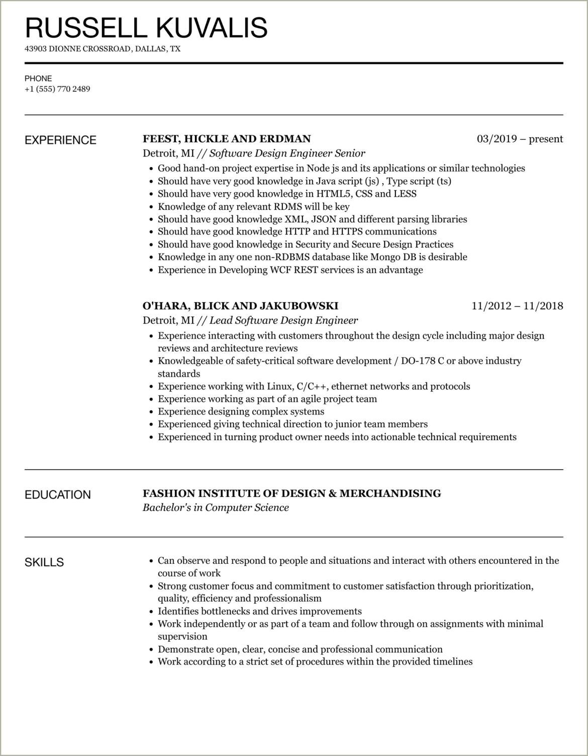 Design Pattern In C In Resume Template