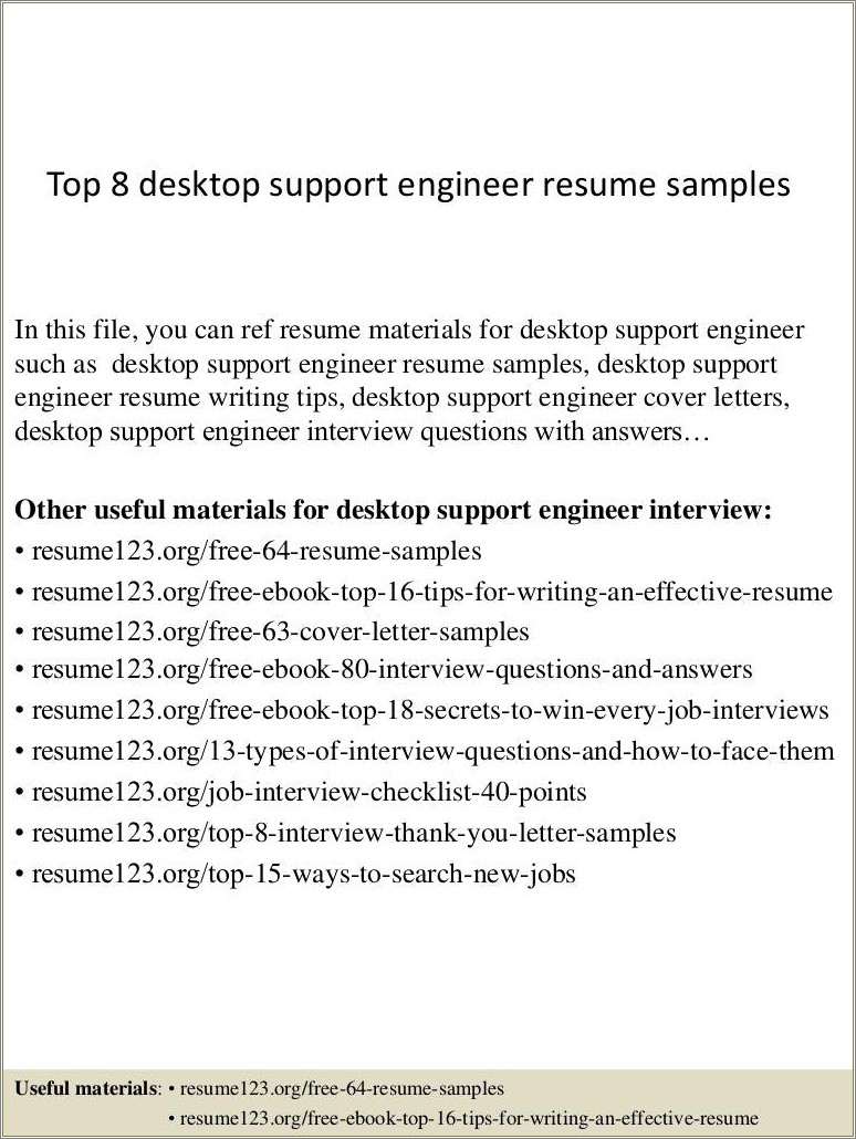 Desktop Support Engineer Resume Word Format