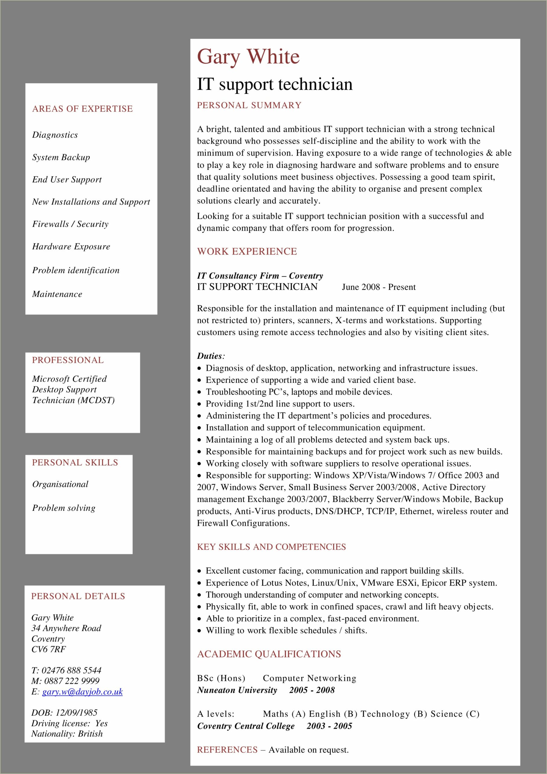 Desktop Support Technician Job Description For Resume