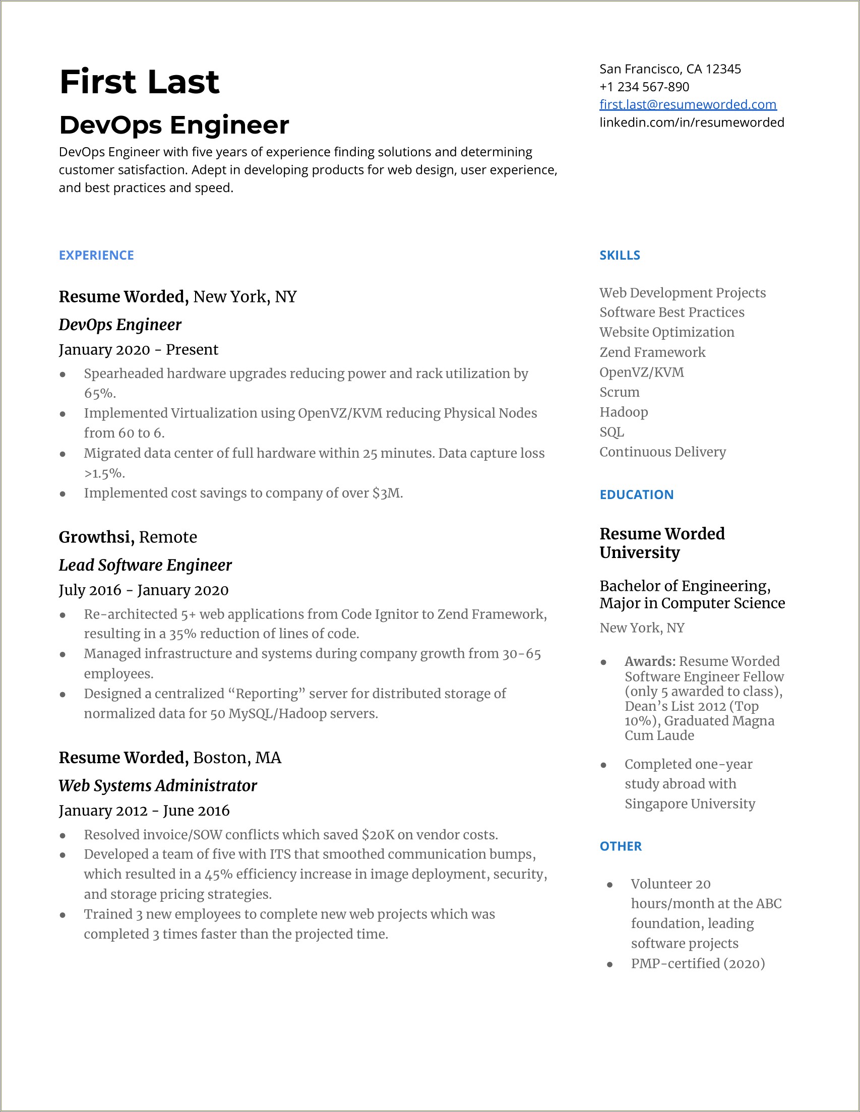 Devops Engineer Aws Resume For 8 Years Experience
