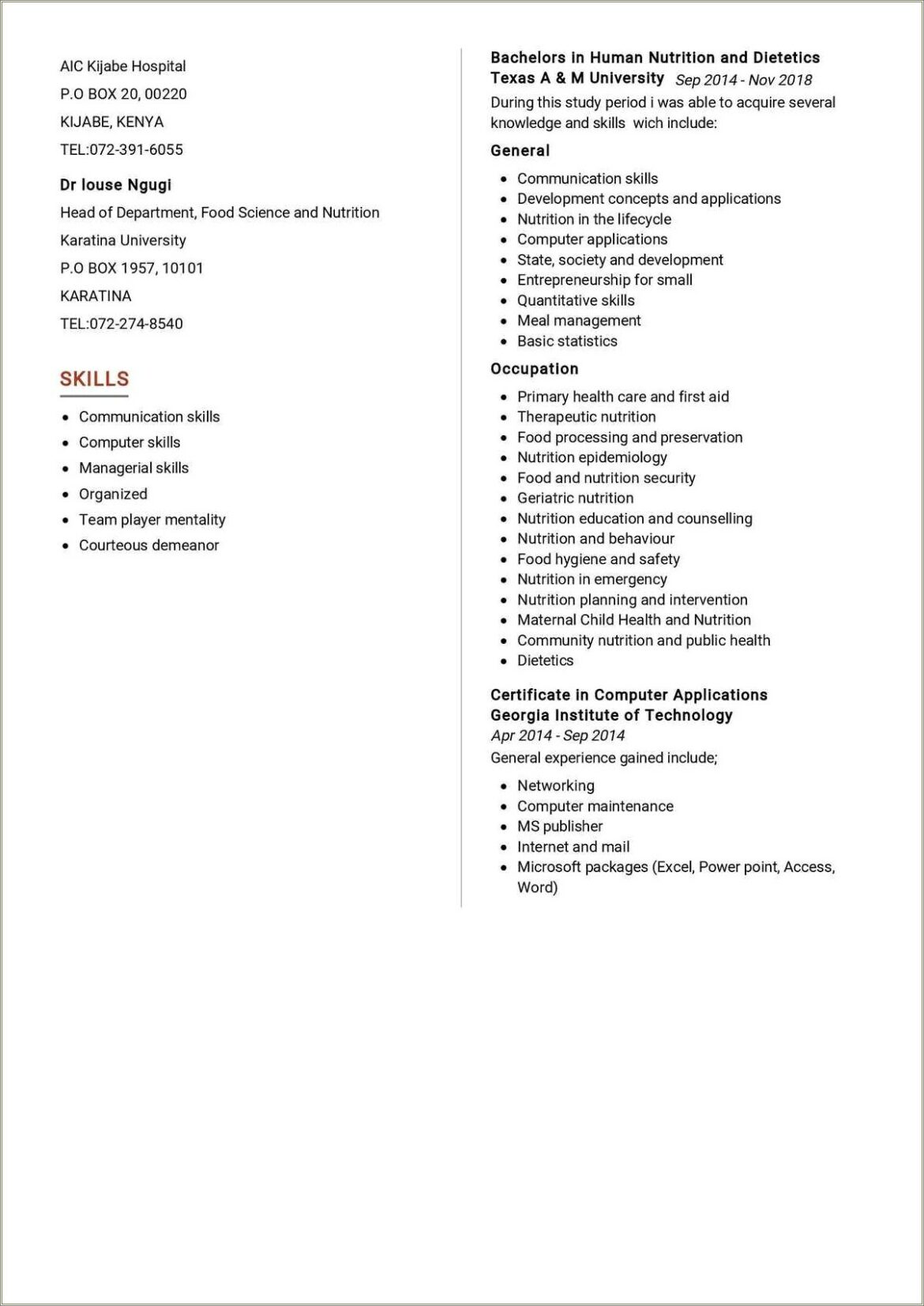 Dietitian Resume Skills Qualifications Summary Section