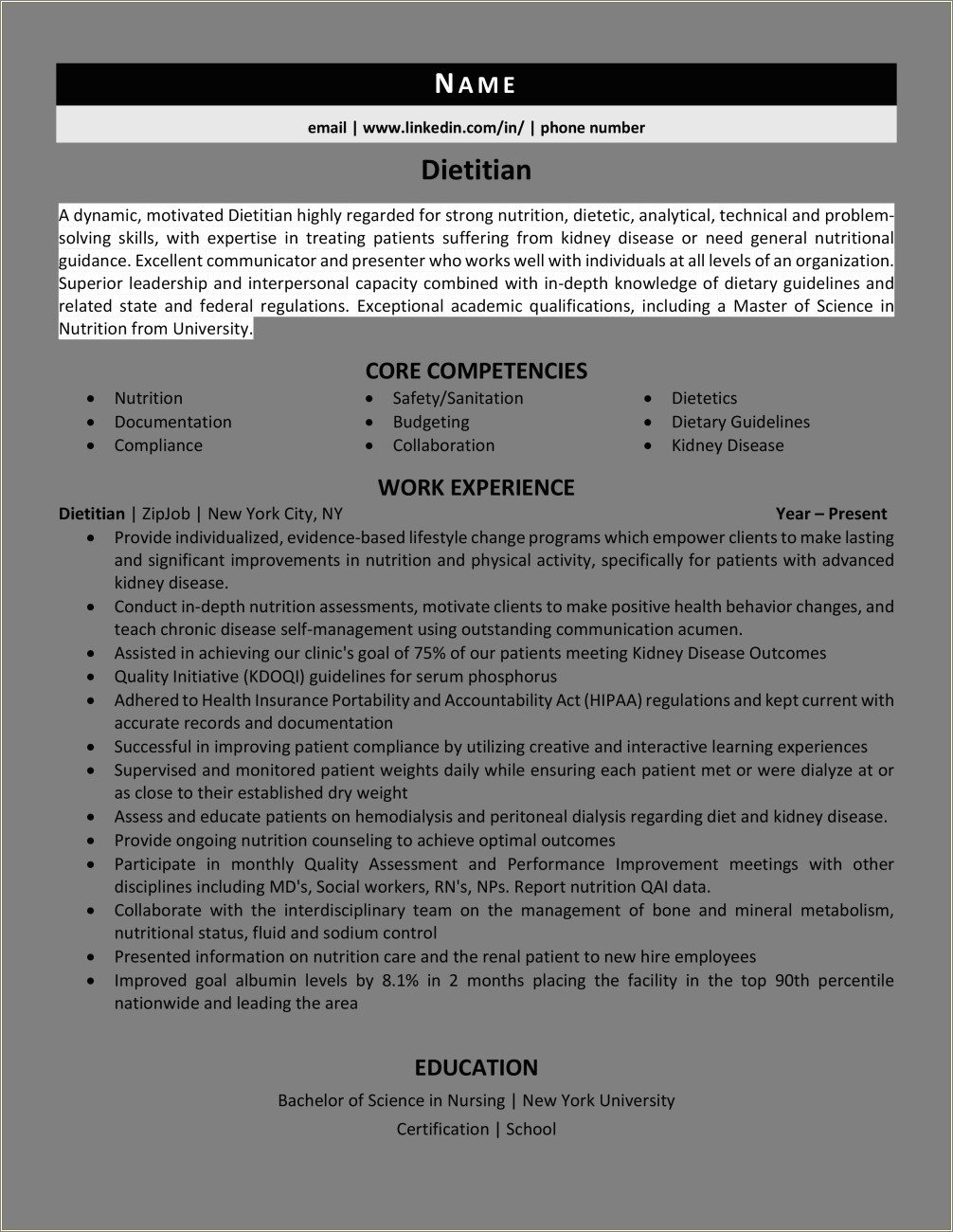 Dietitian Skills And Expertise For Resume