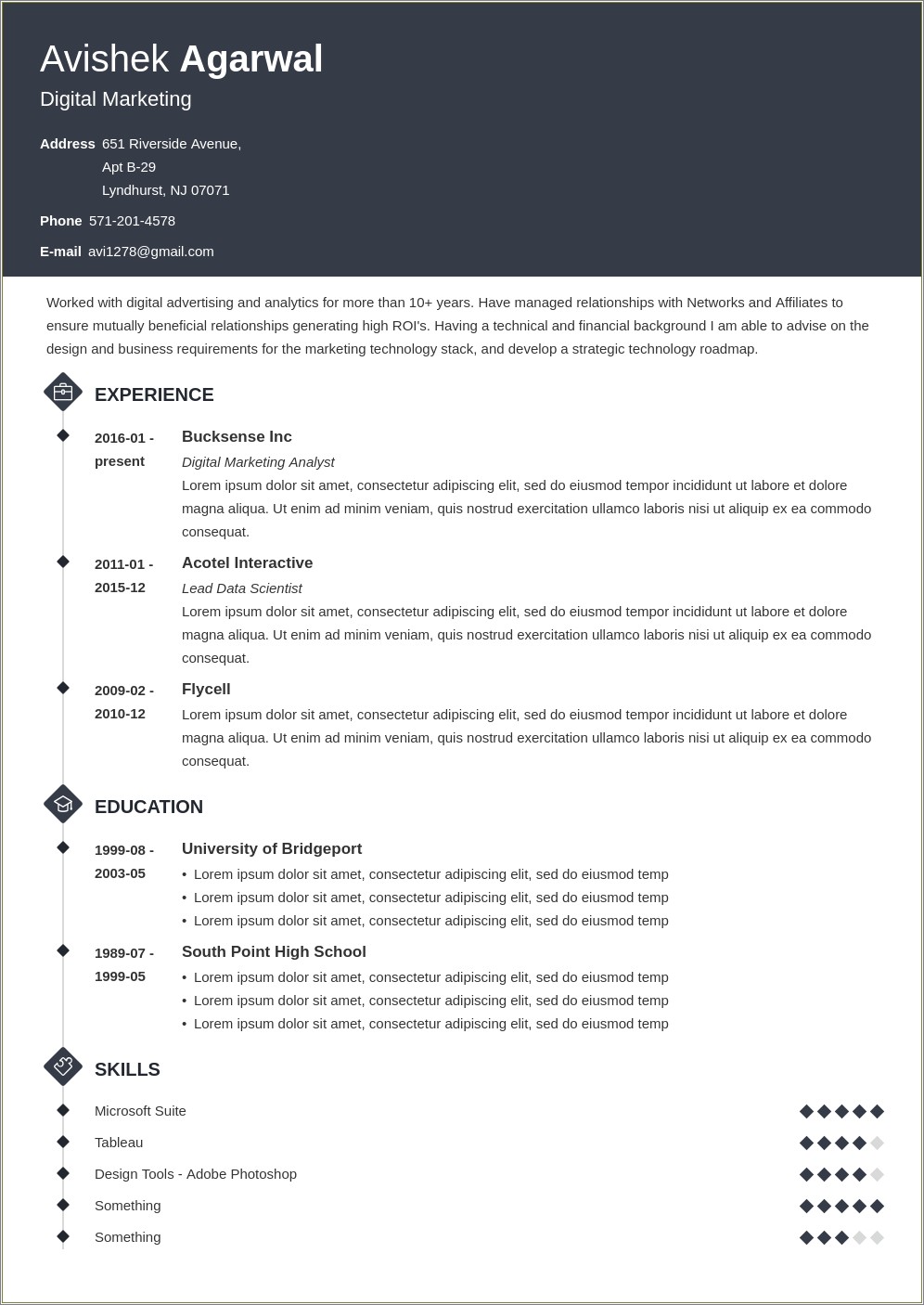 Digital Marketing Templates Resume Out Of College