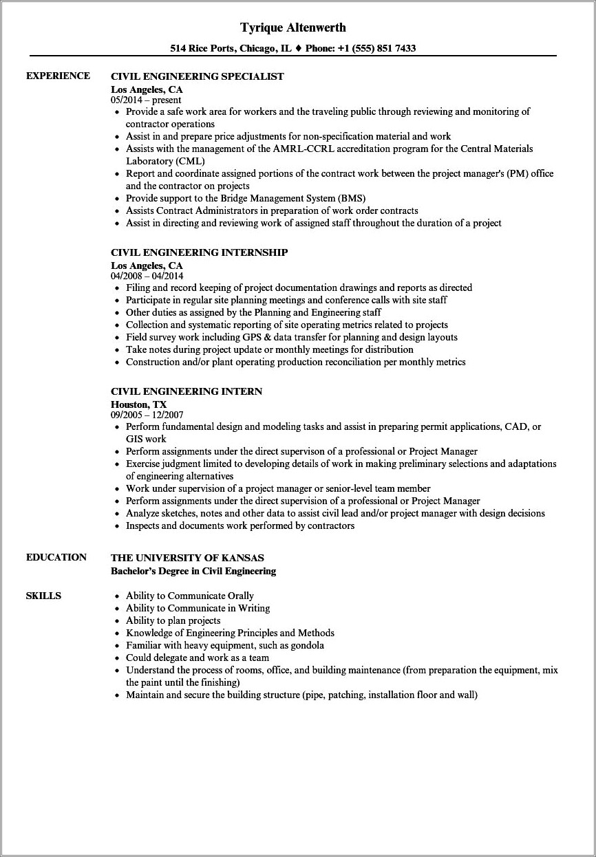 Diploma Civil Engineering Experience Resume Samples