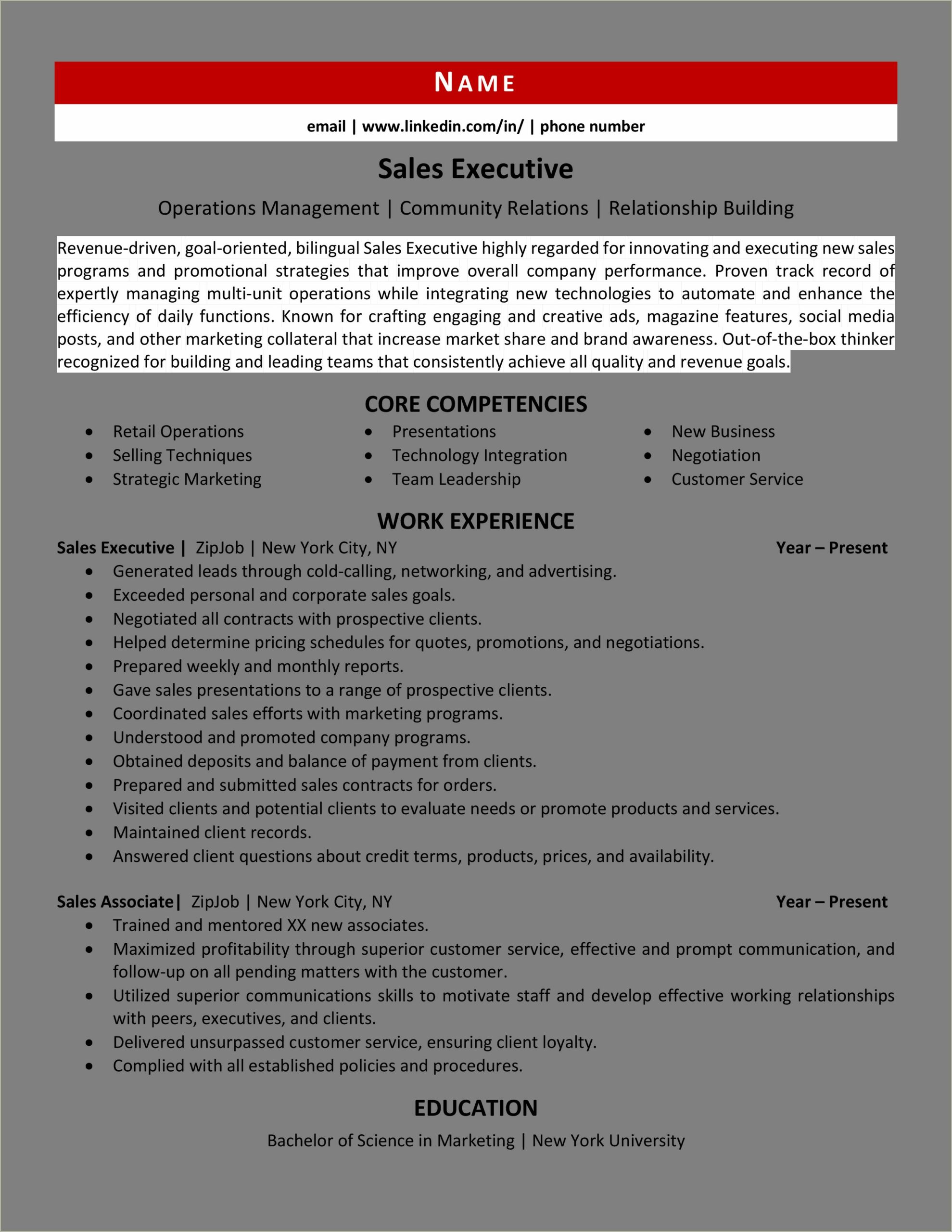 Direct Sales Representative Job Description Resume