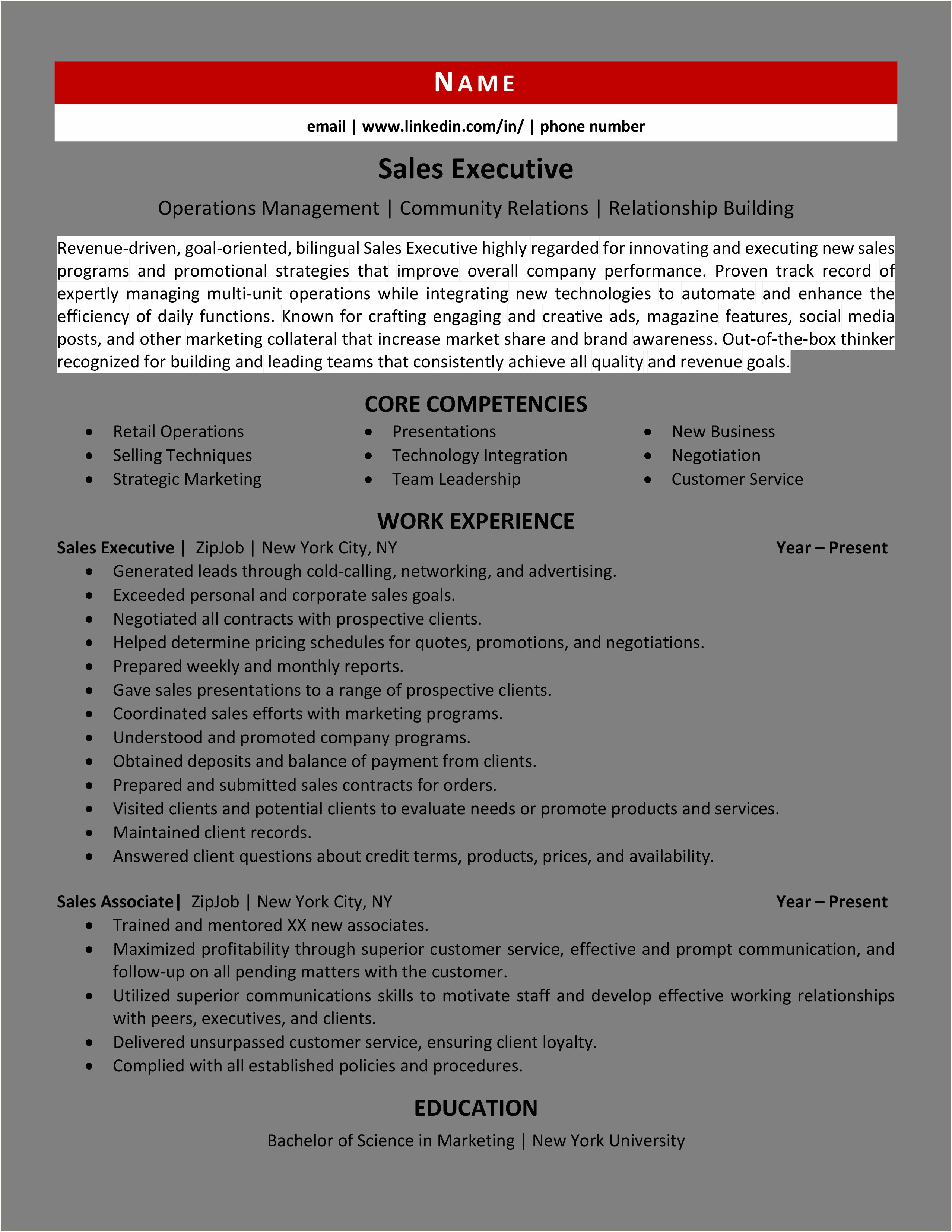 Direct Sales Representative Job Description Resume