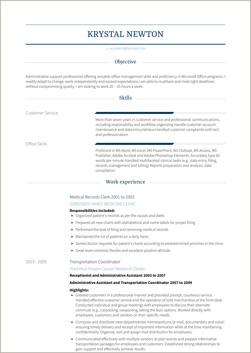 Direct Support Professional And Medical Clerk Resume Sample