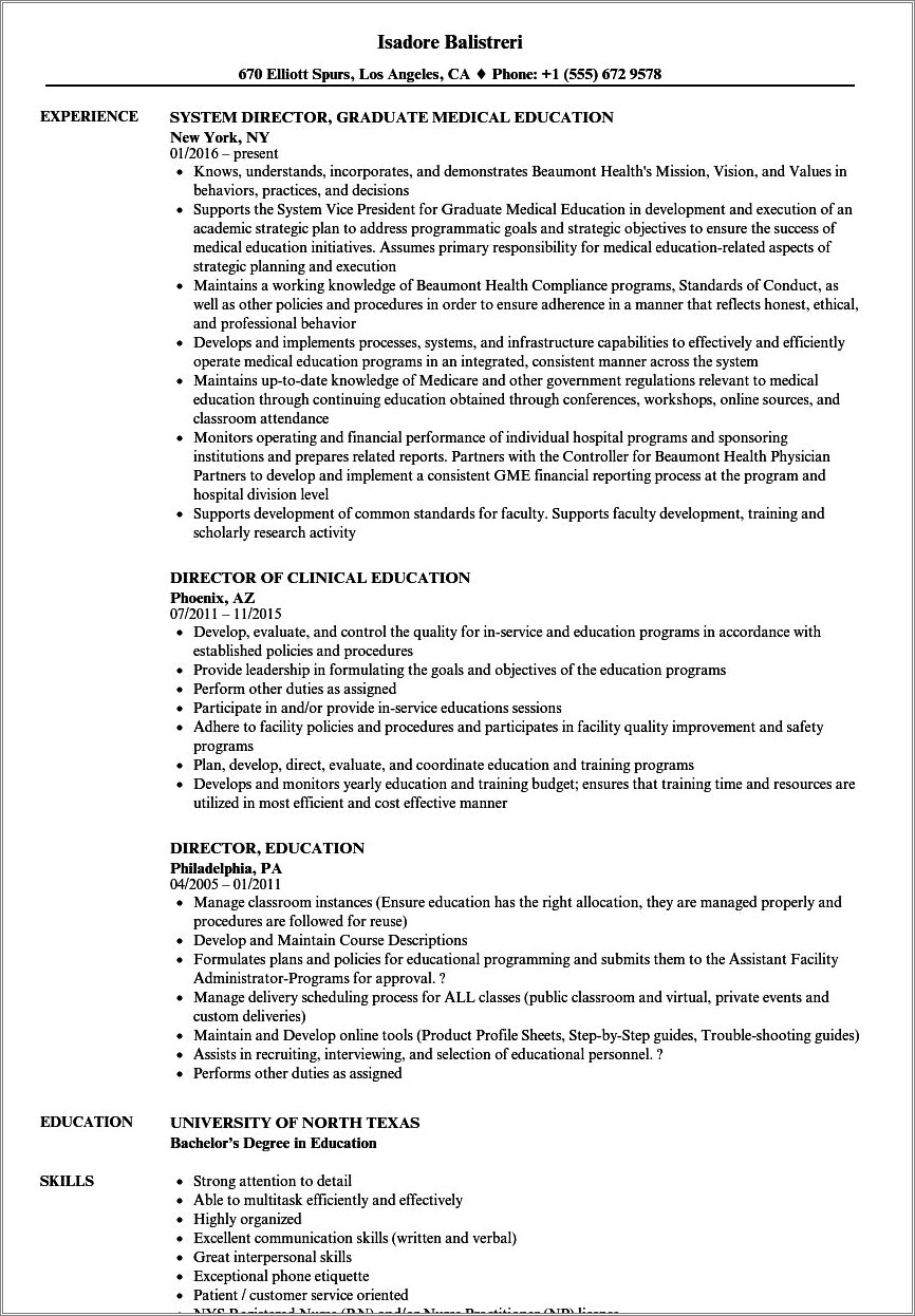 Director Of Curriculum And Instruction Resume Examples