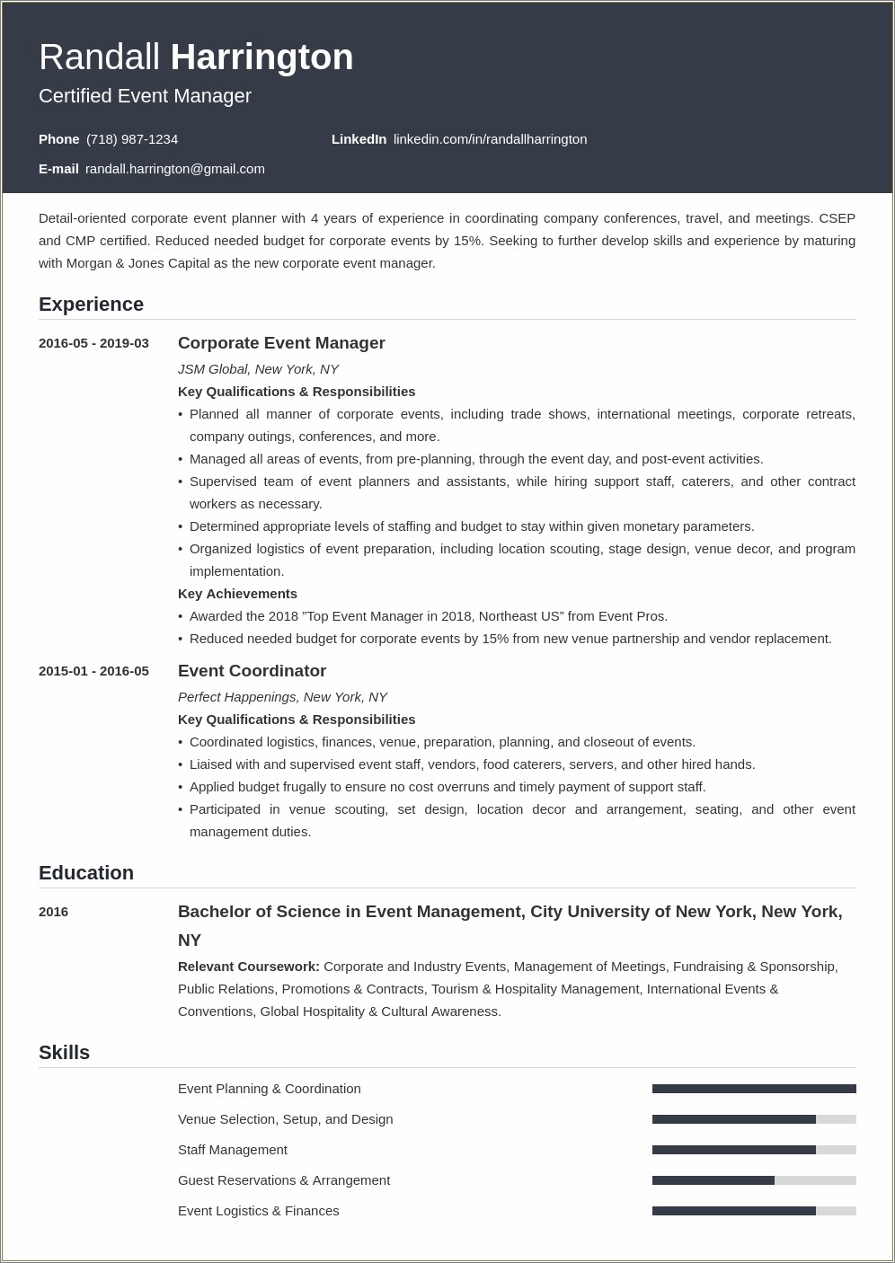 Director Of Events Job Description Resume