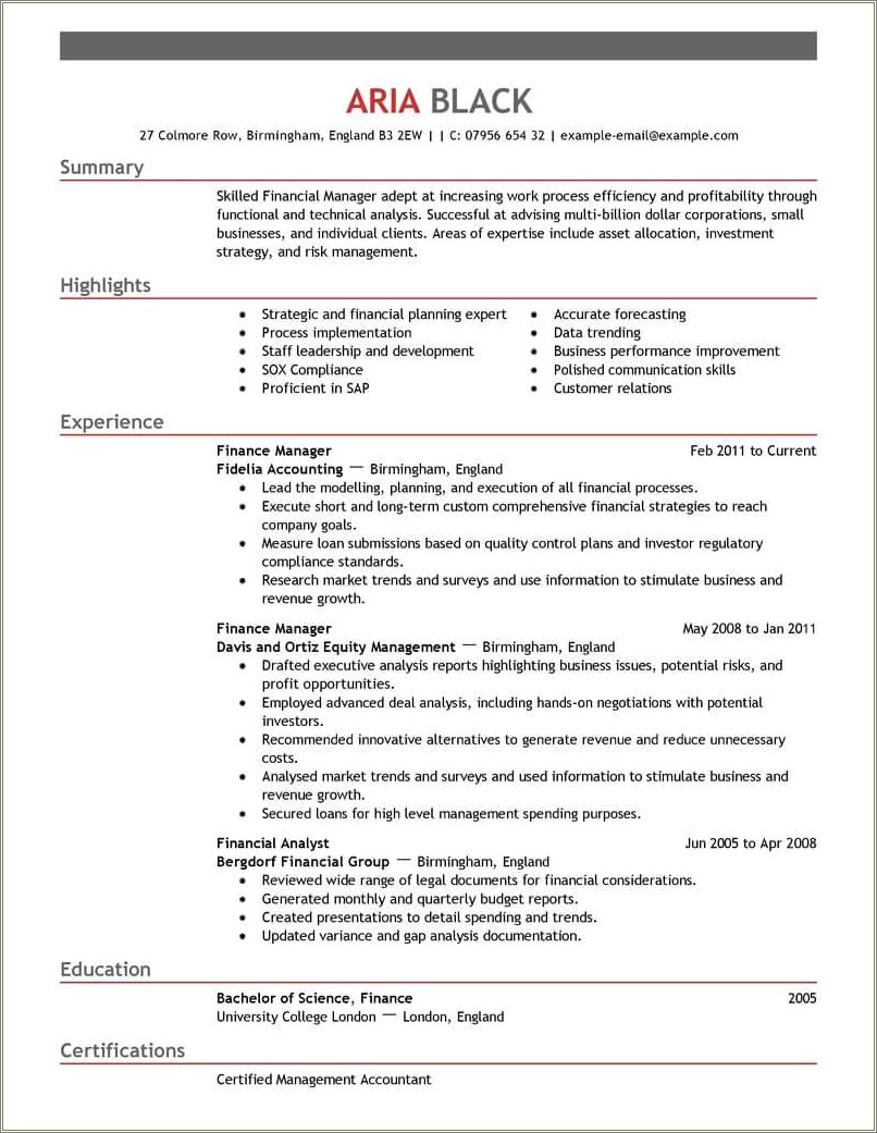 Director Of Financial Planning Analyst Resume Examples