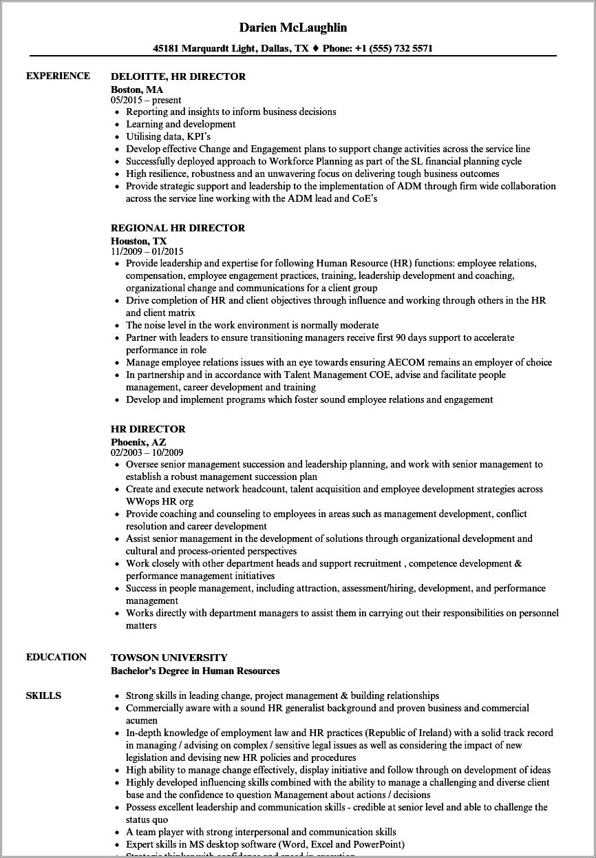 Director Of Human Resources Resume Samples