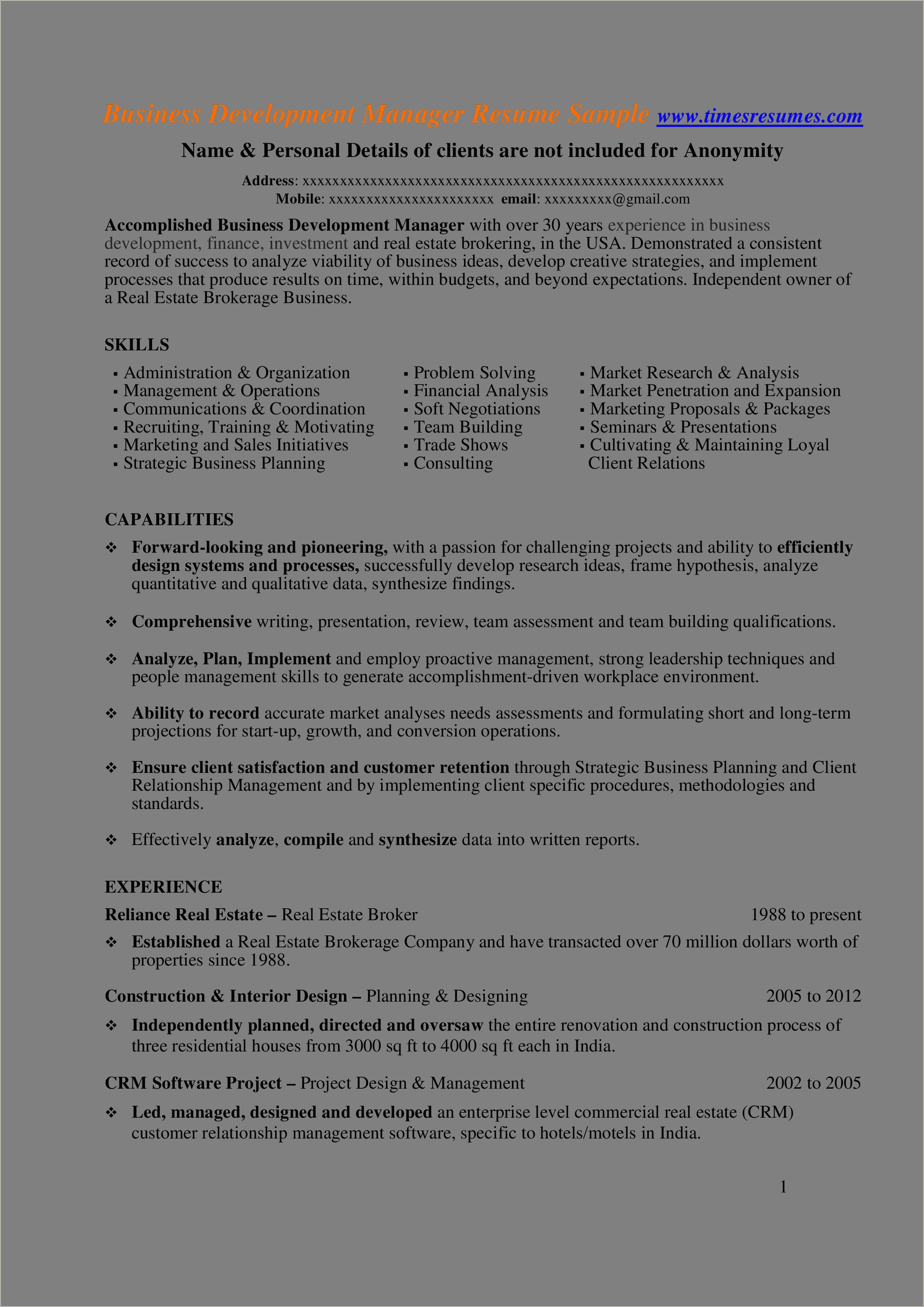 Director Of New Business Development Resume Examples