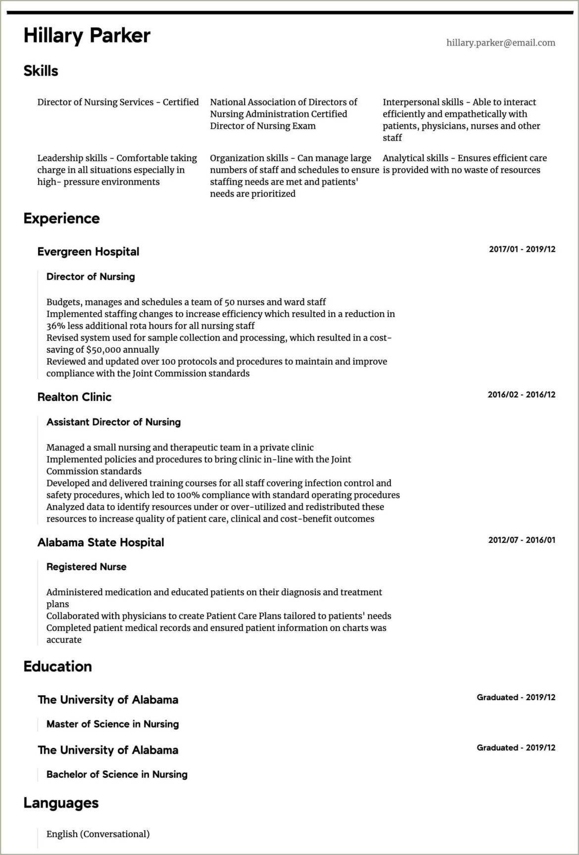 Director Of Nursing Objective For Resume