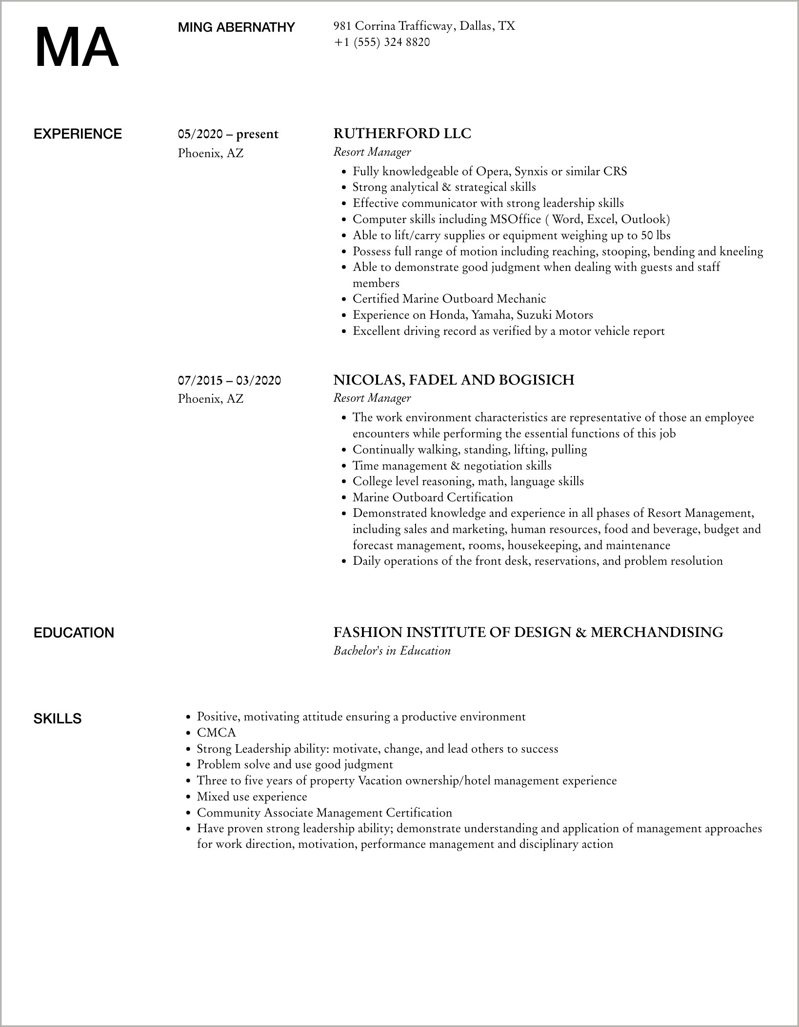 Director Of Operation Vacation Property Management Resume Description