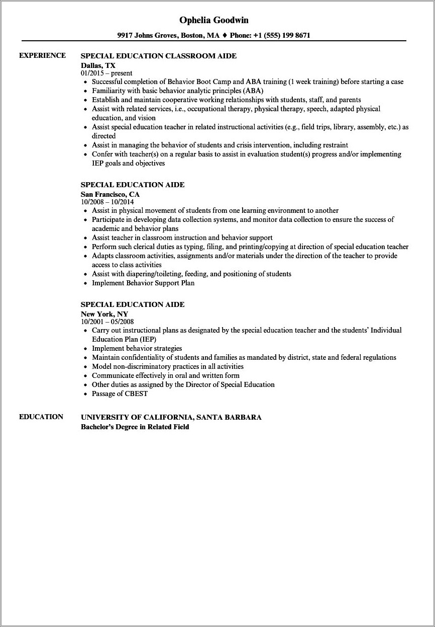 Director Of Special Education Resume Sample