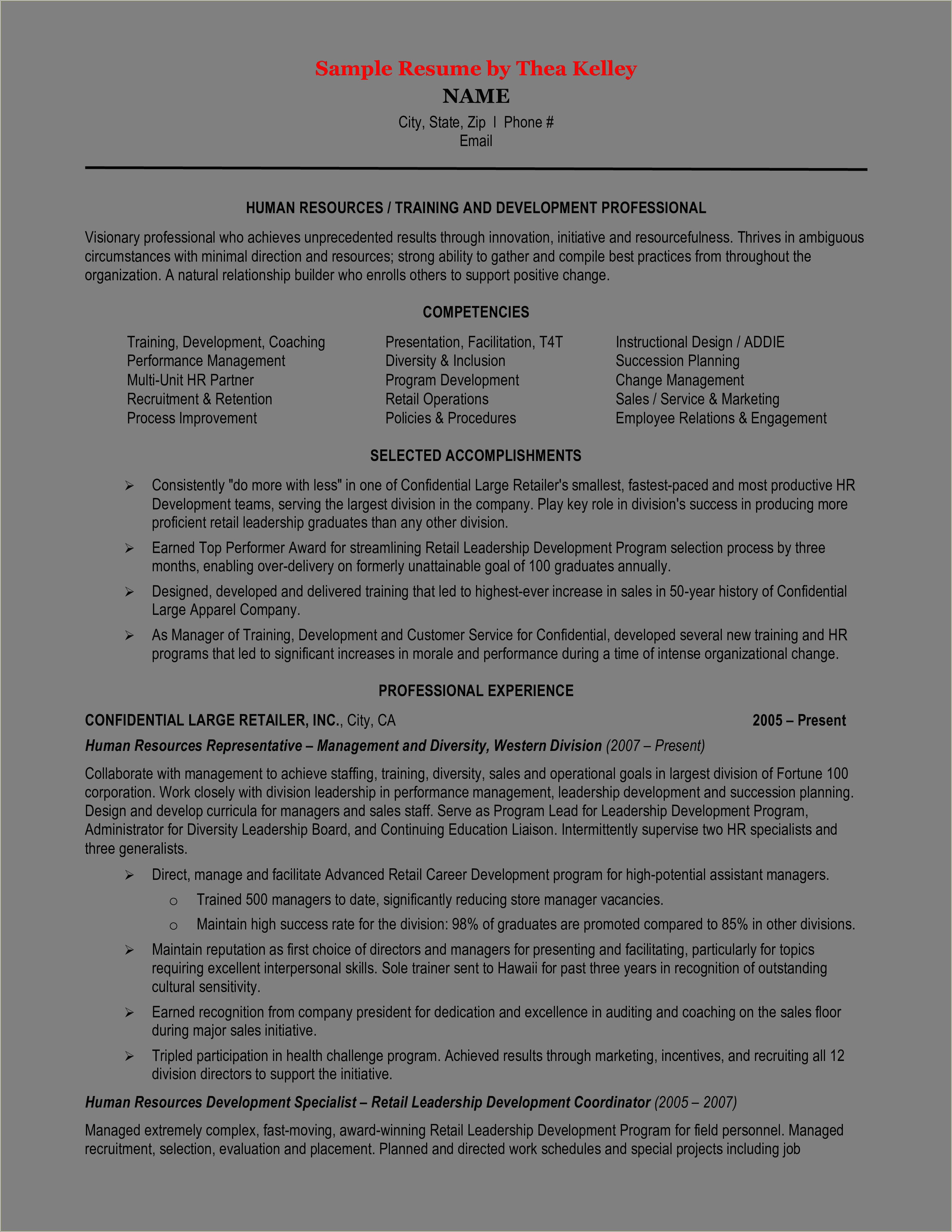 Director Of Training And Development Resume Examples