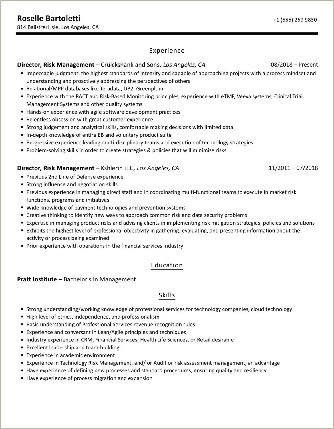 Director Risk Management Resume Behavioral Health