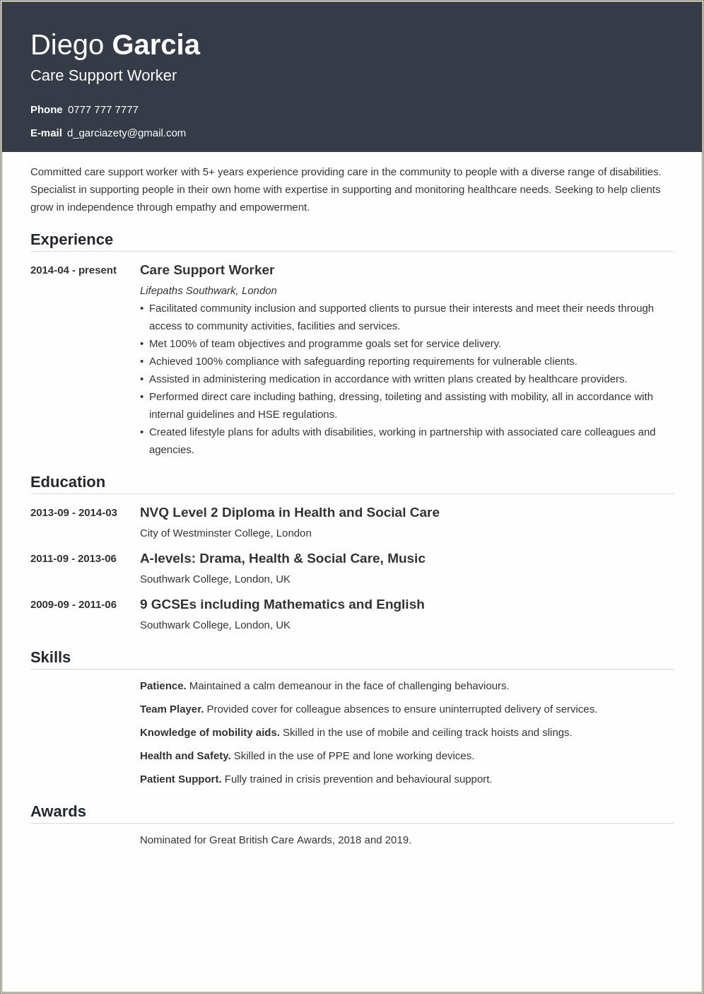 Disability Support Worker Resume Examples Australia