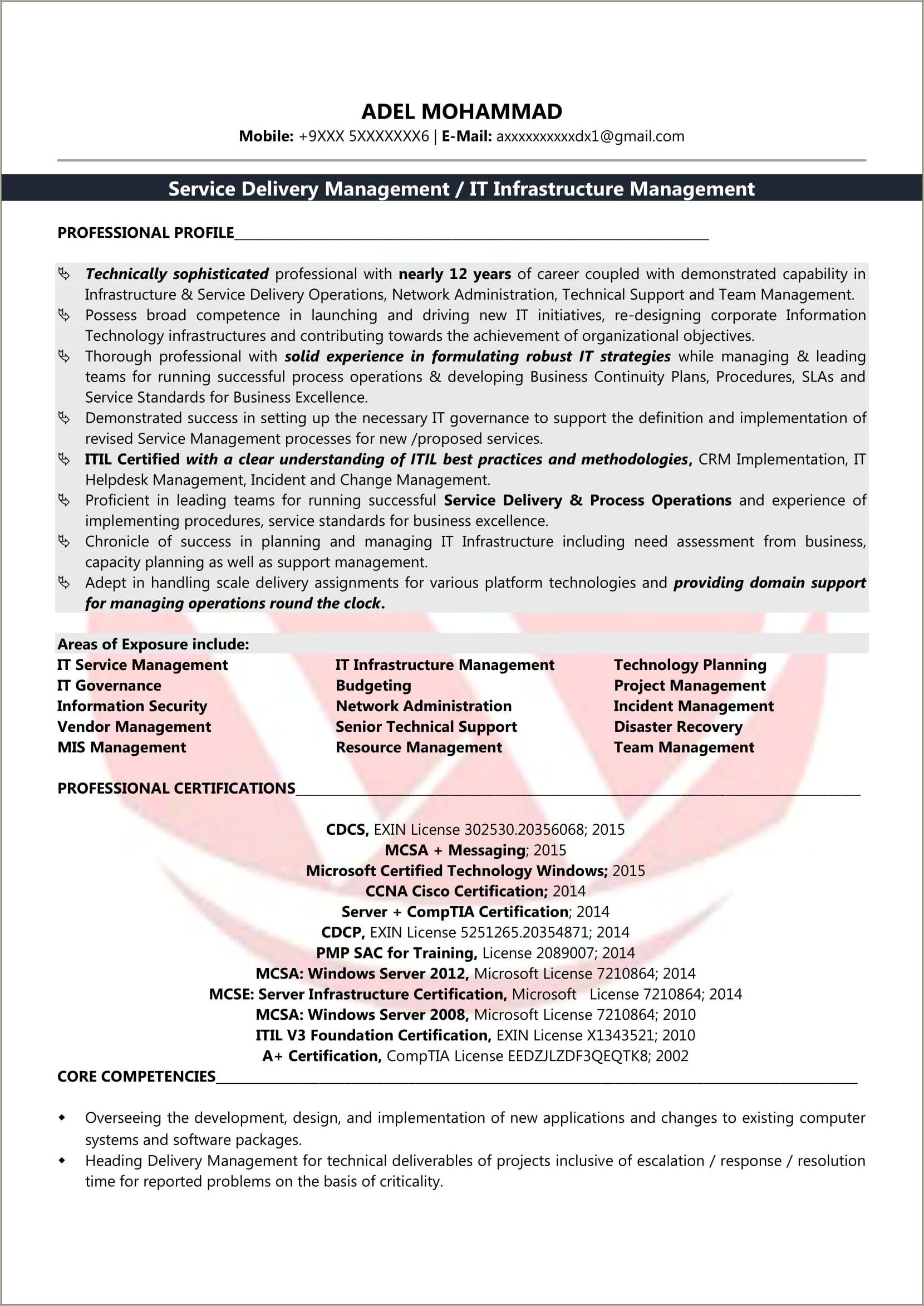Disaster Planning Recovery In Finance Sample Resume