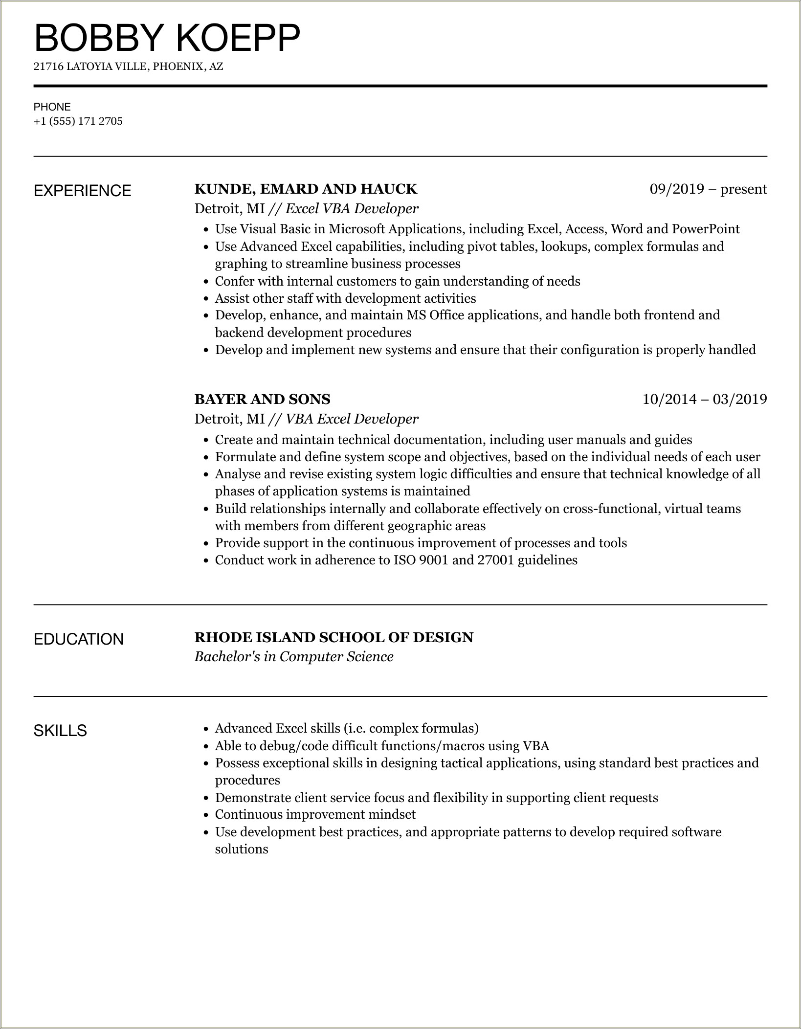 Do Engineering Hiring Managers Like Vba On Resume