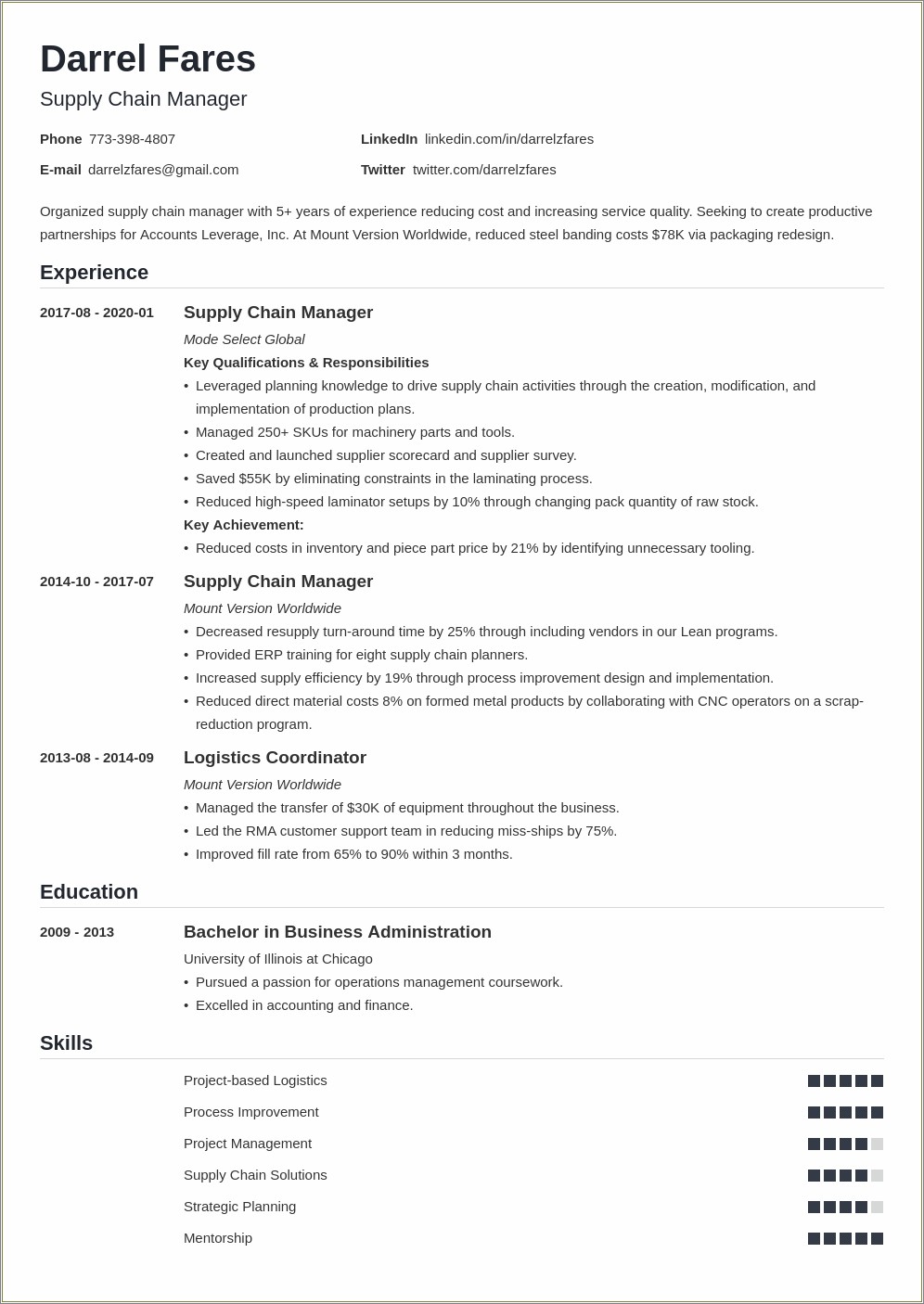 Document Specialist Supply Chain Experience Resume