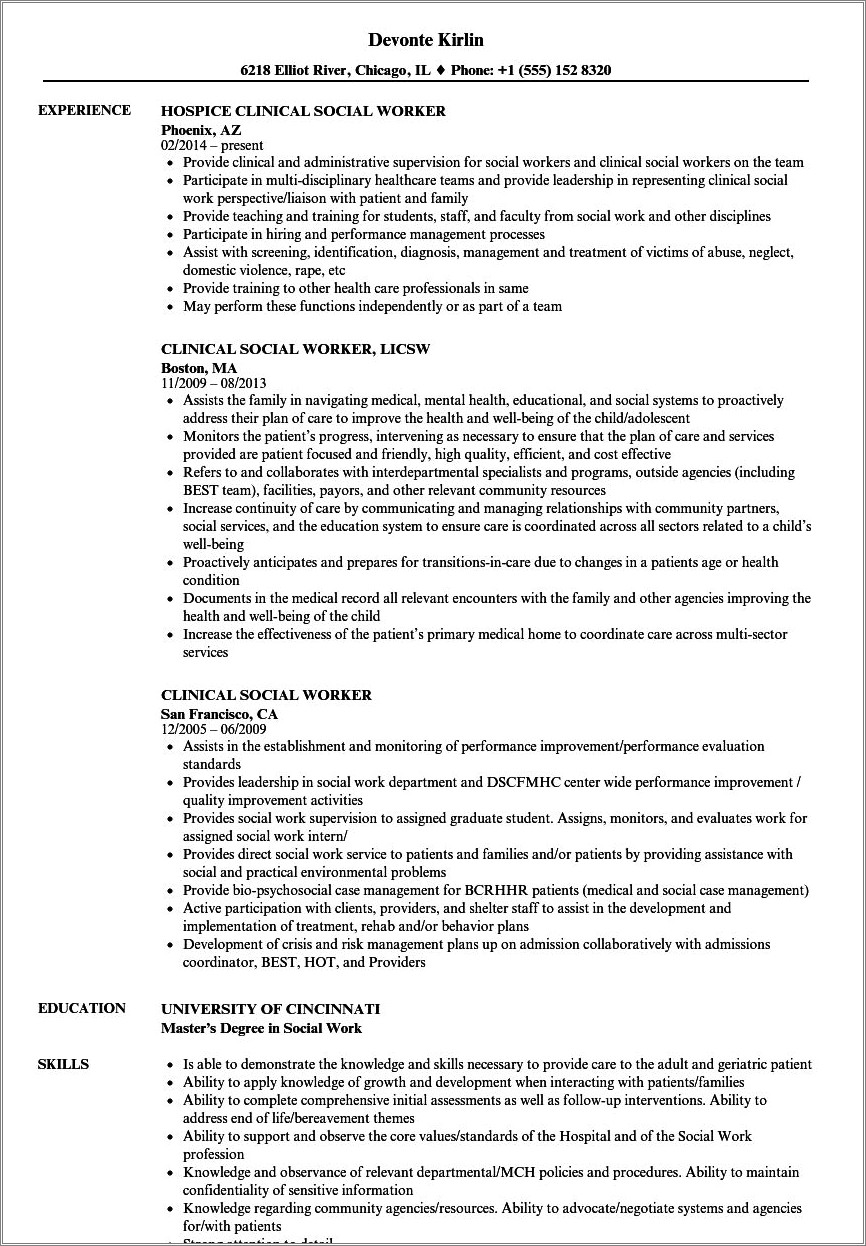 Does Resume Have Social Work Experience