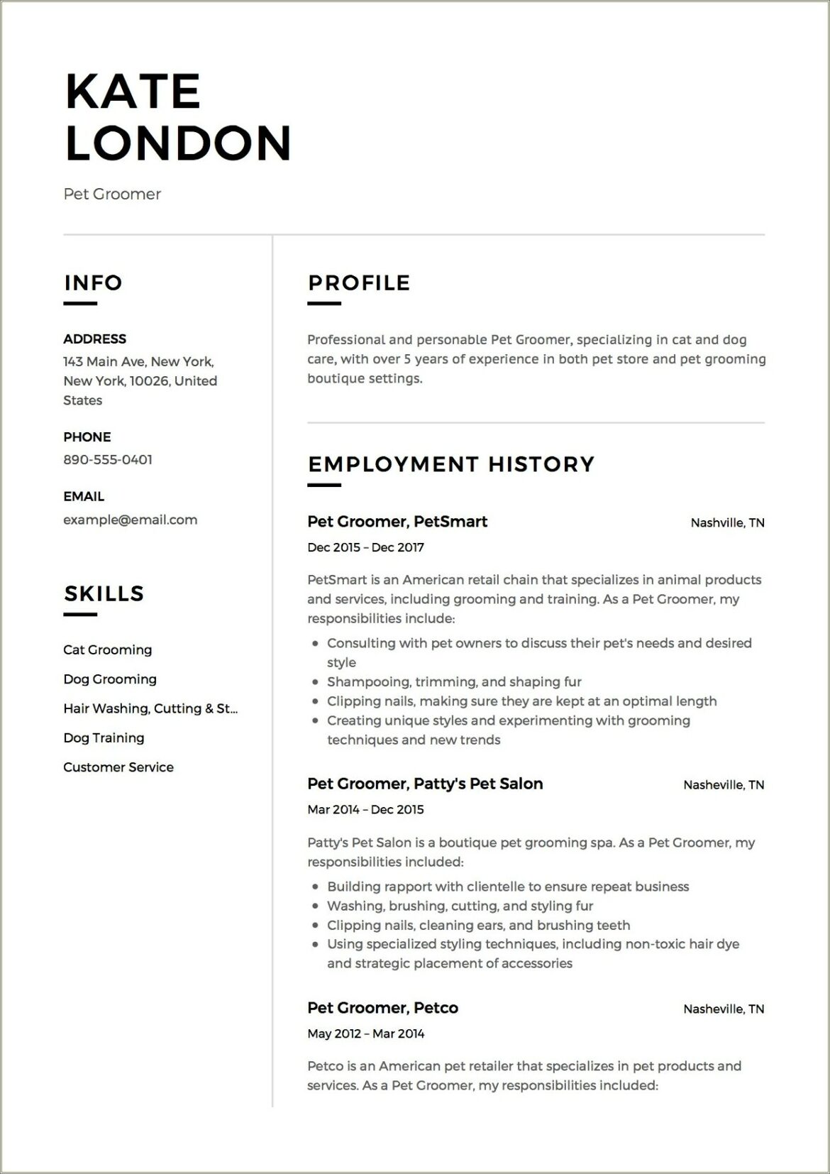 Dog Groomer And Vet Assistant Resume Examples