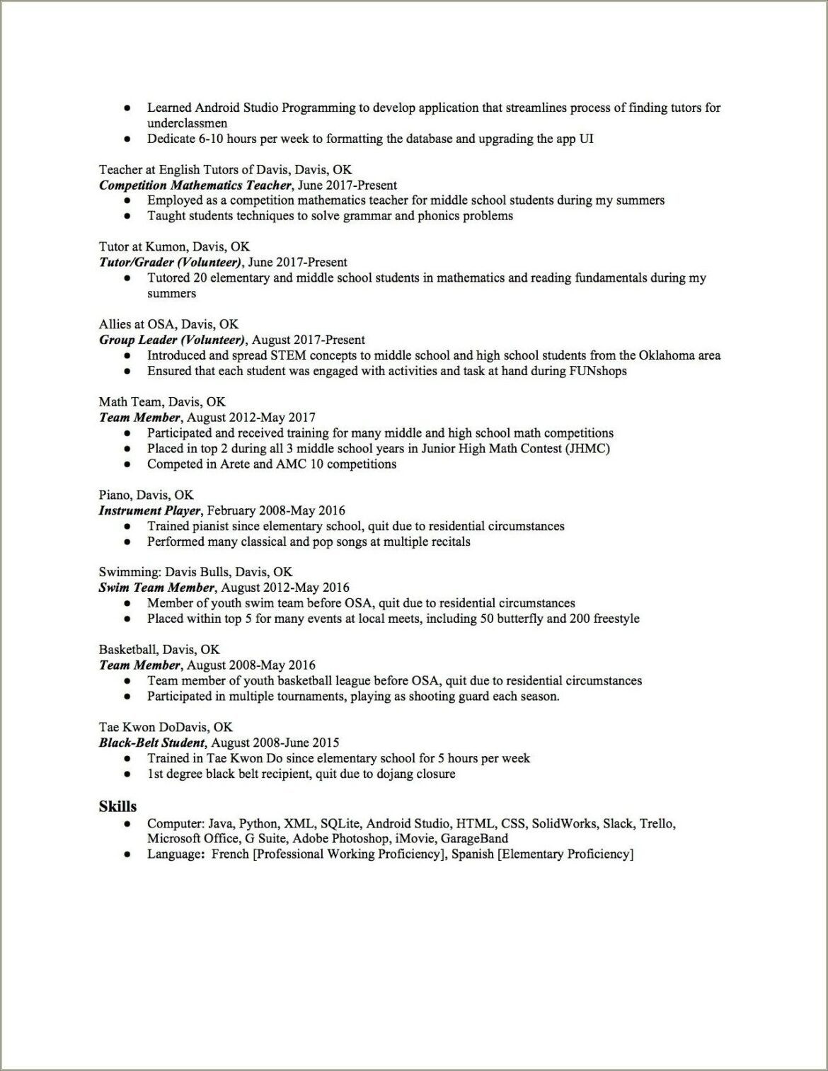 Dose High Scholl Student Need Resume For Job