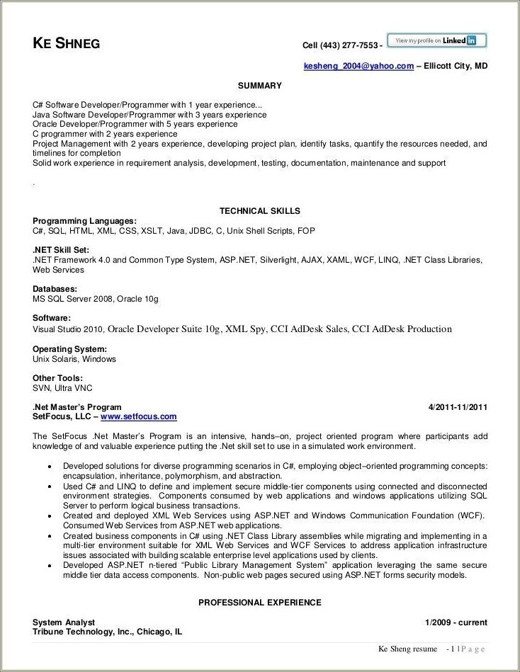 Dot Net 2 Years Experience Resume