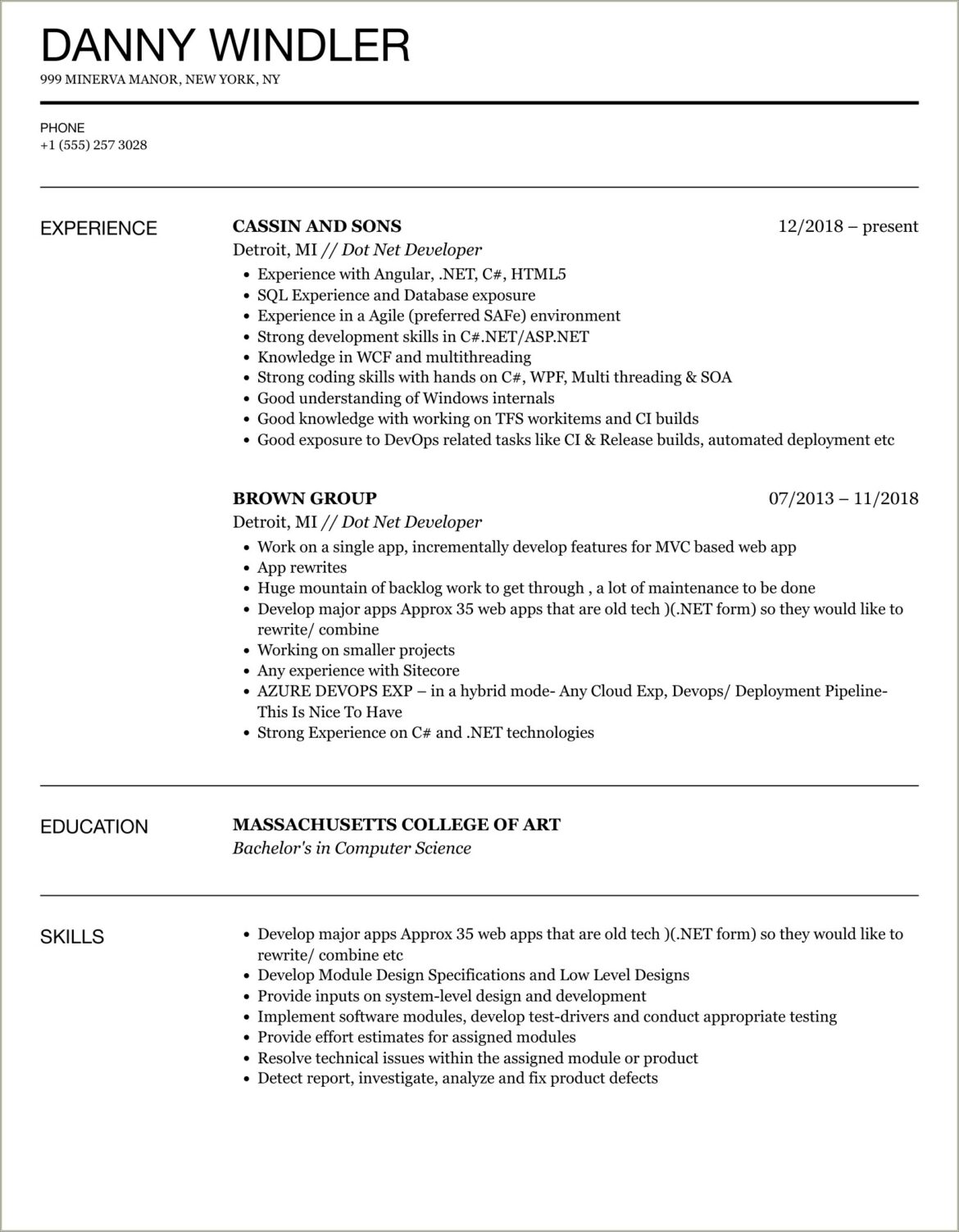 Dot Net 6 Years Experience Resume